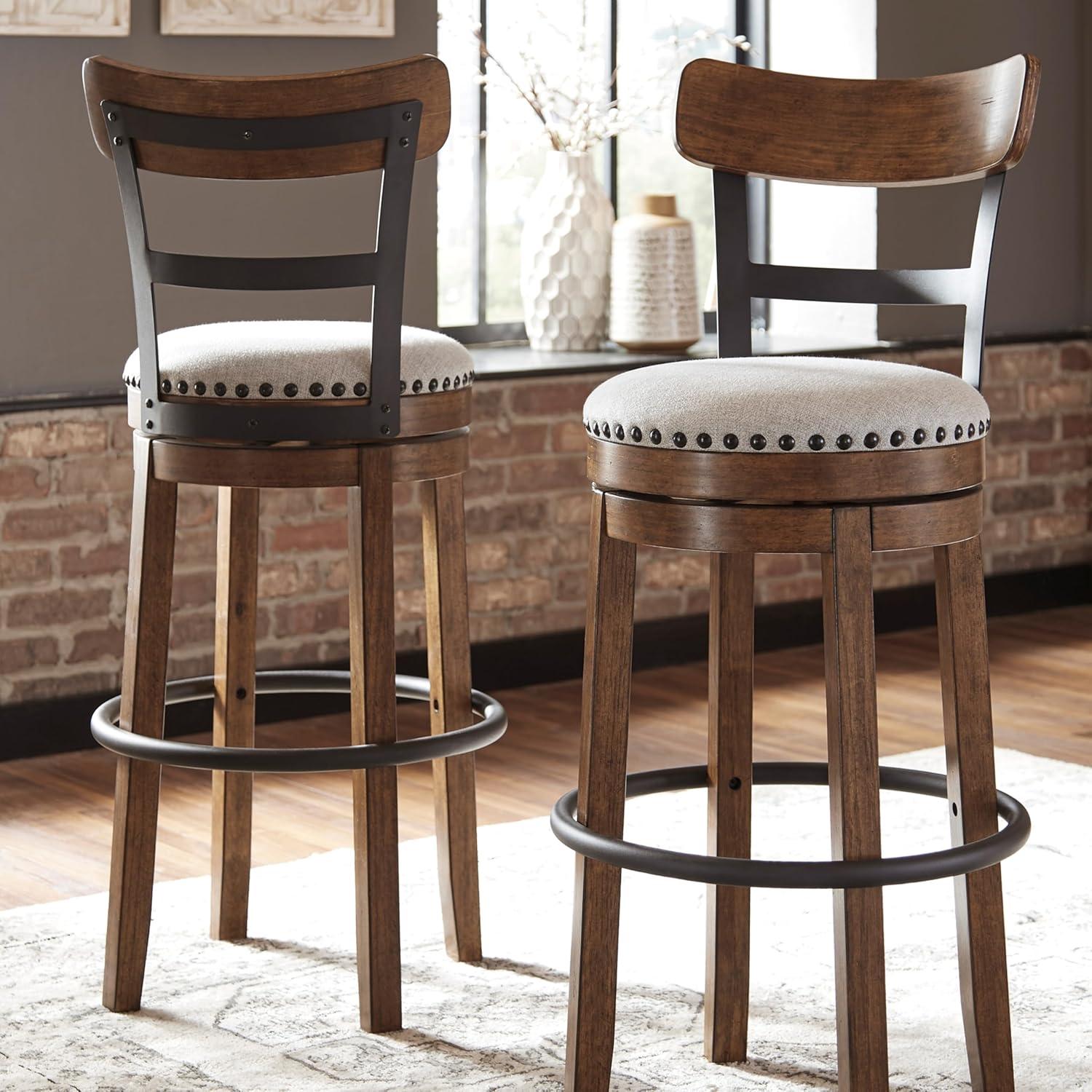 Tall Valebeck Upholstered Swivel Barstool Brown - Signature Design by Ashley: Kitchen Counter Height, Rustic Style