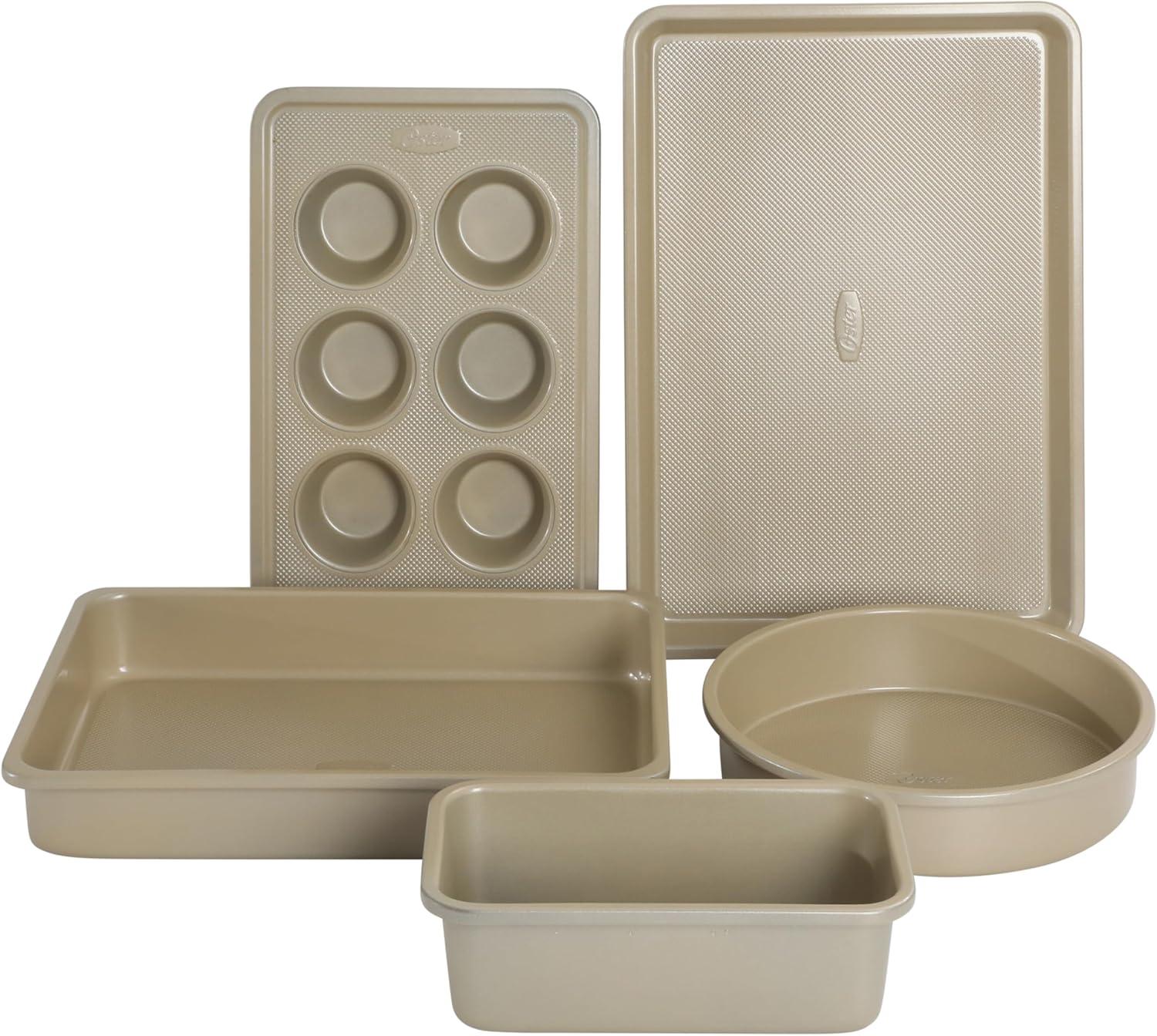 Oster Oster Verlice 5 Piece Carbon Steel Baking Pans Bakeware Set W/ Premium PFA Free Nonstick - Champagne Gold
