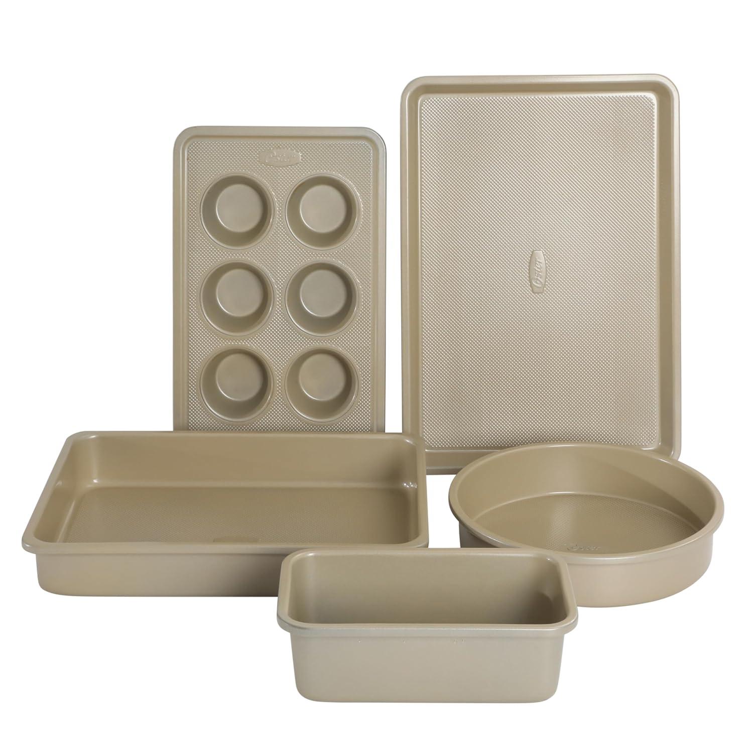 Oster Oster Verlice 5 Piece Carbon Steel Baking Pans Bakeware Set W/ Premium PFA Free Nonstick - Champagne Gold