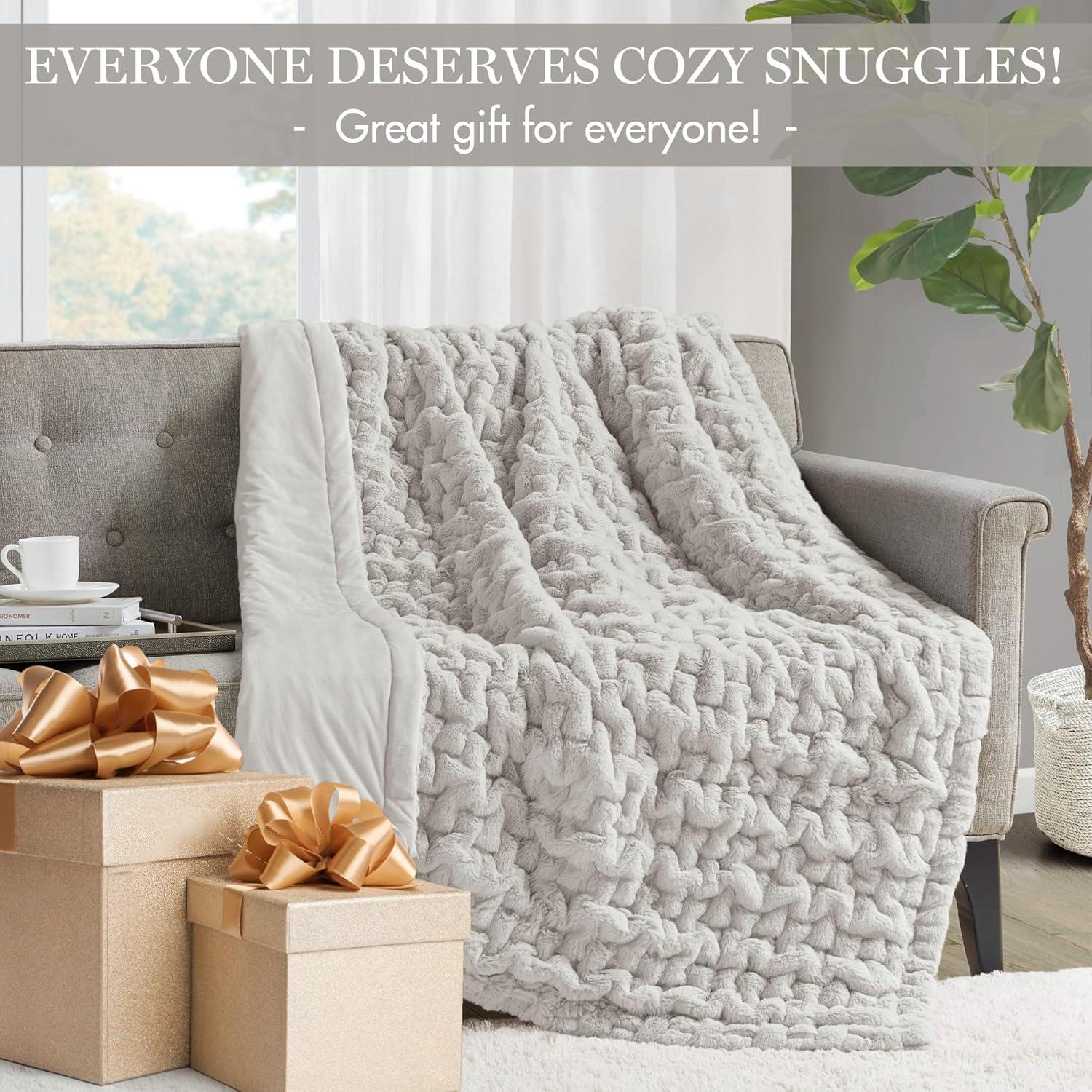 50"x60" Ruched Faux Fur Throw Blanket - Madison Park