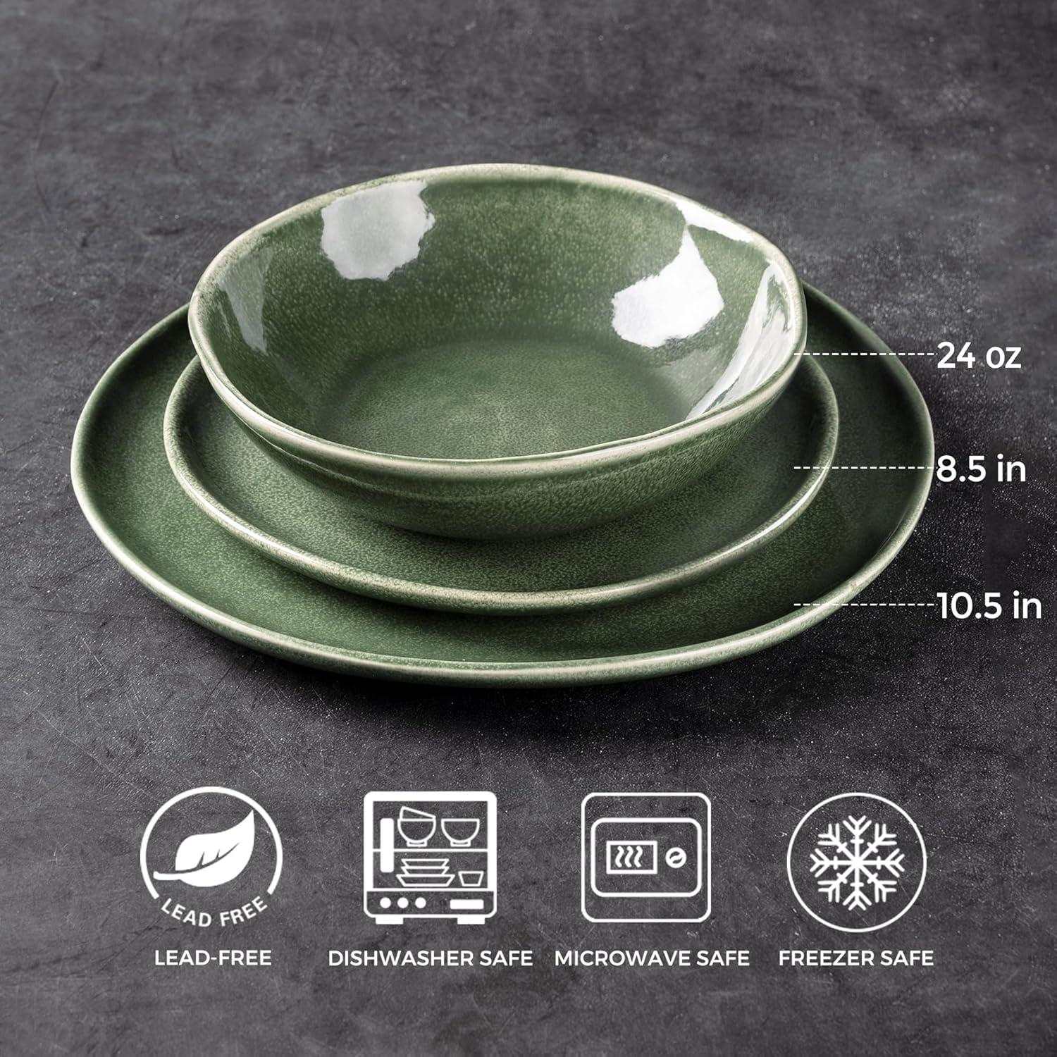 Olive Green and White Ceramic Dinnerware Set for 4