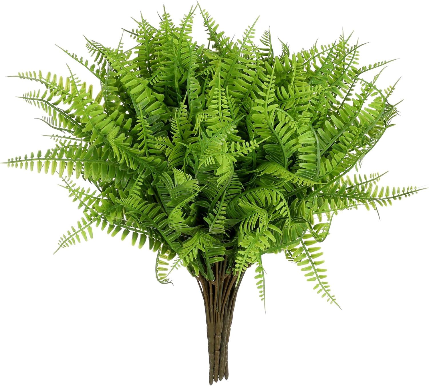 Boston Ferns Artificial Greenery Faux Plants Real-Touch Bush Plastic Leaves Shrubs - 10pcs Bulk (Light Green)