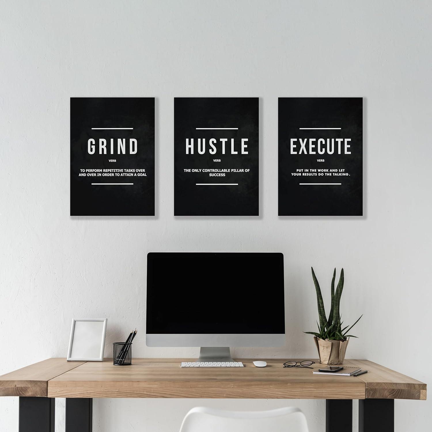 3 Pieces Motivational Office Wall Art Inspirational Canvas Wall Art Entrepreneur Quote Hustle Success Wall Paintings Picture Artwork for Bedroom Home Workplace Posters Wall Decor (36''''Wx 16''''H)