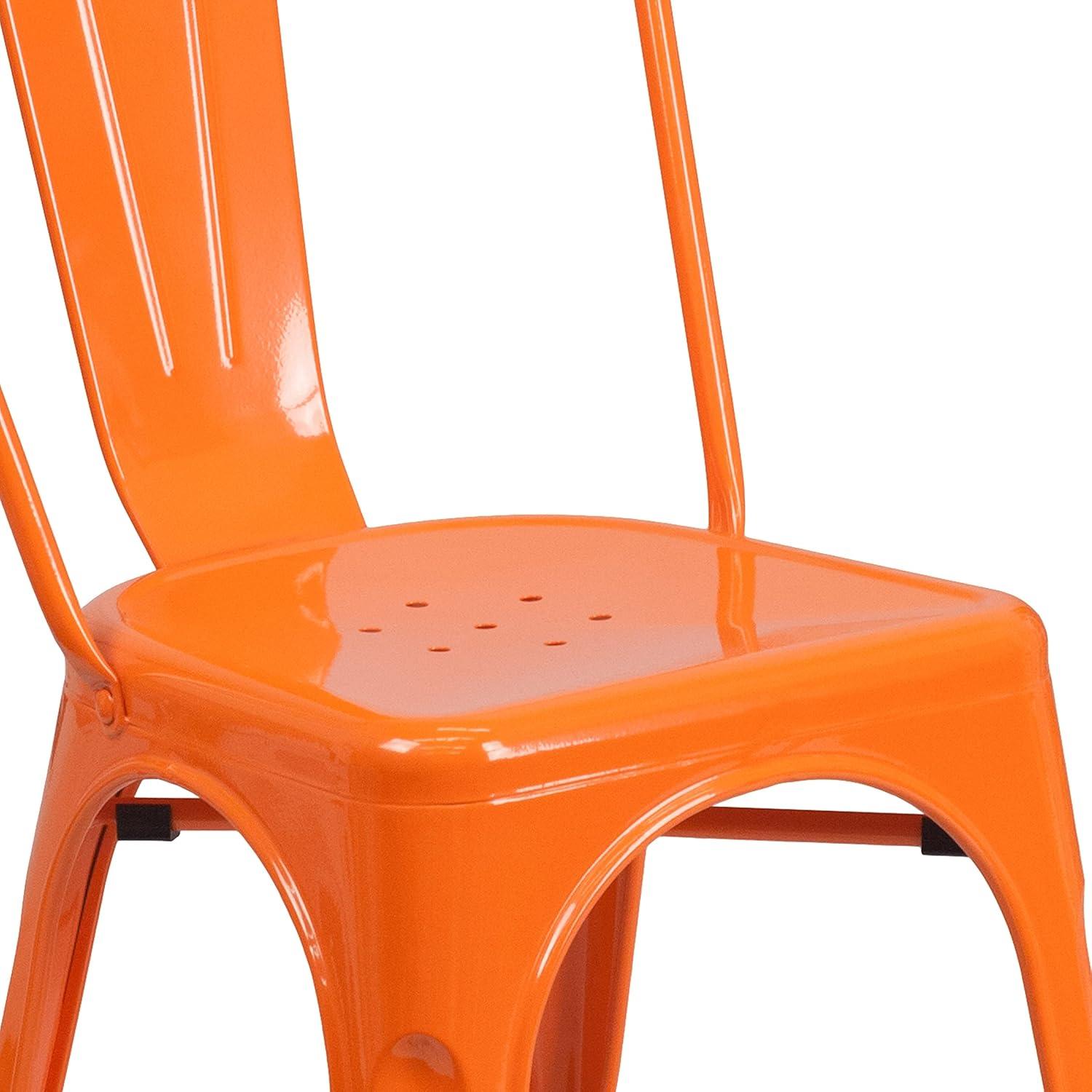 Emma + Oliver Orange Metal Stackable Indoor-Outdoor Dining Chair