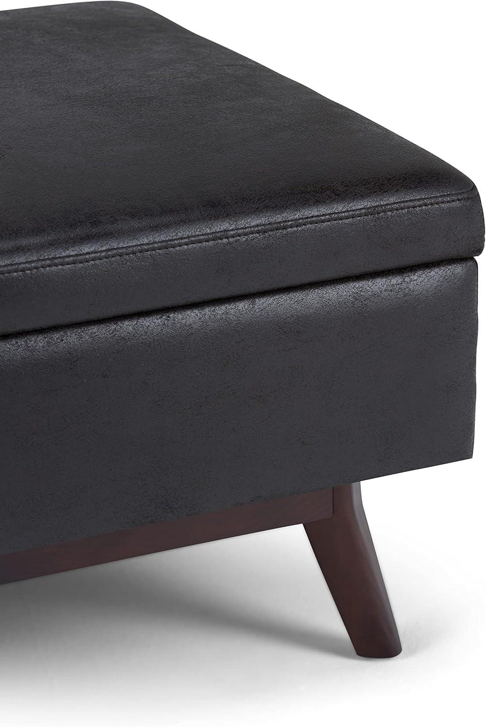 Simpli Home Owen Faux Leather Storage Coffee Table Ottoman in Distressed Black