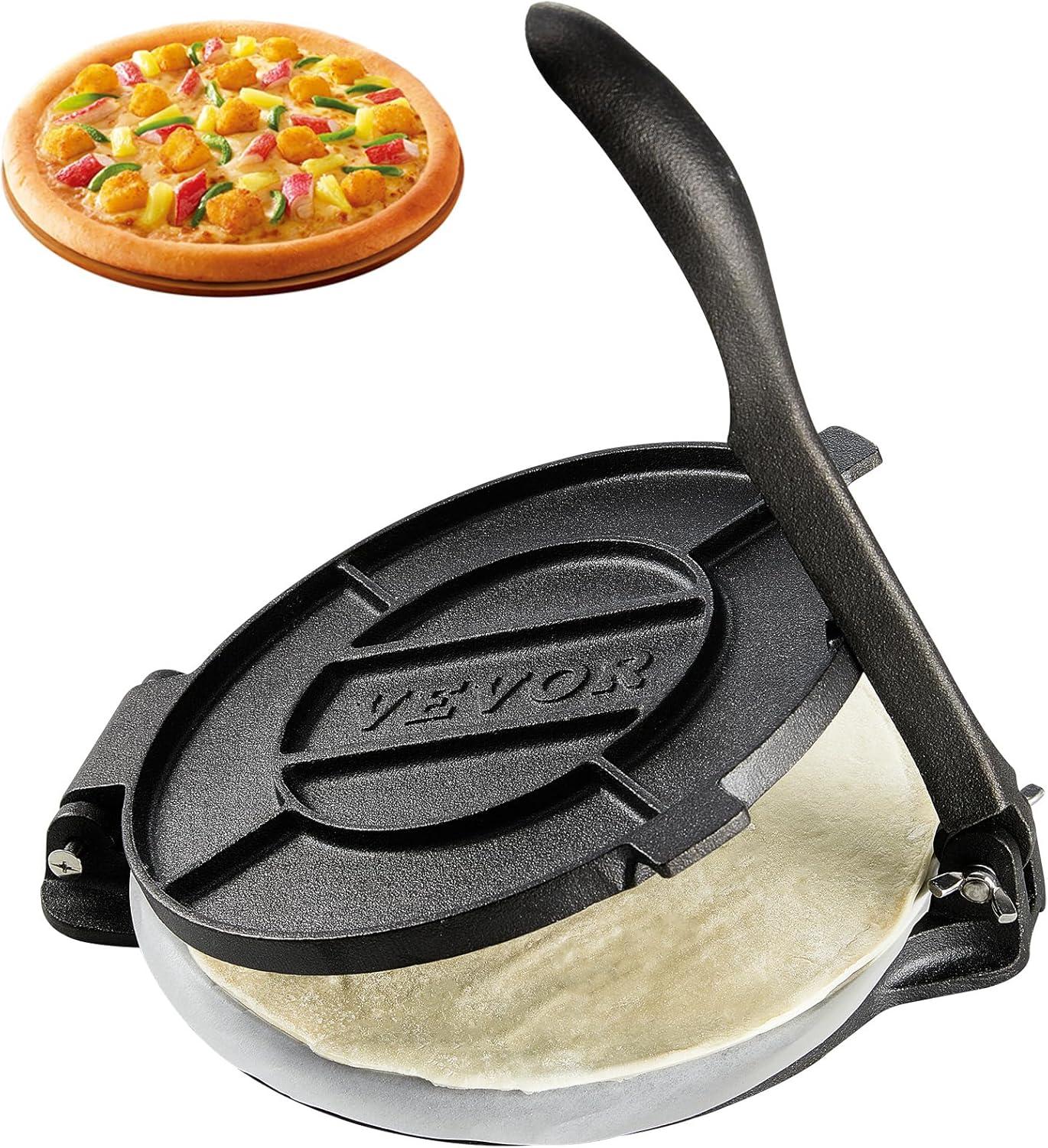 Tortilla Press, 8 Inch Tortilla and Roti Maker, Cast Iron Heavy Duty Tortilladora Press, Pre-Seasoned Pataconera Maker with 100 Pcs Parchment Paper, Dough Maker for Flour Tortilla, Tawa, Silver