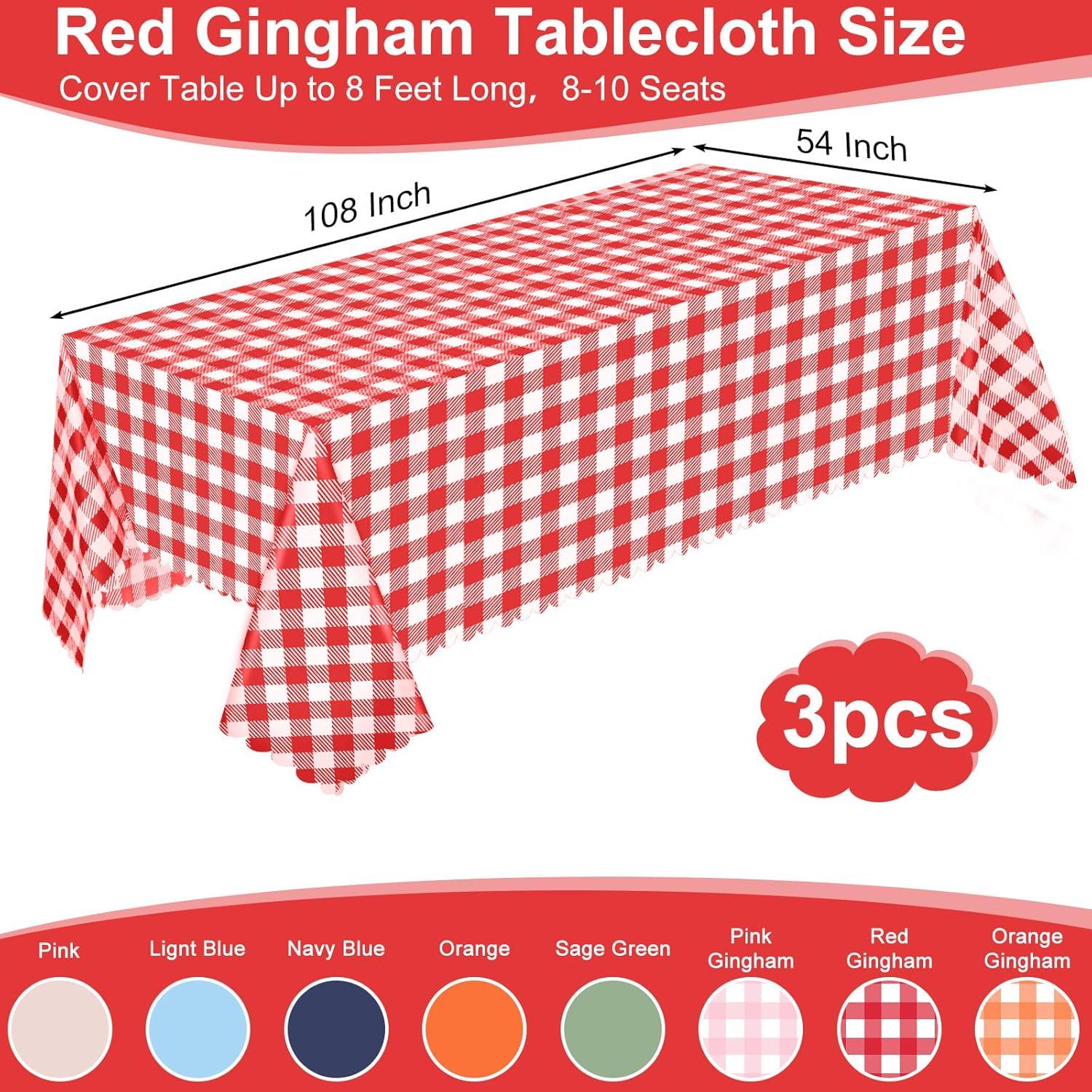 ARCOCO-3 Pack Red and White Checkered Tablecloth, 54 X 108Inch Plastic Red Gingham Table Cloth Disposable Spring Picnic Tablecloths Waterproof Red Checkered Table Cover for BBQ Picnic Barbecue Birthd