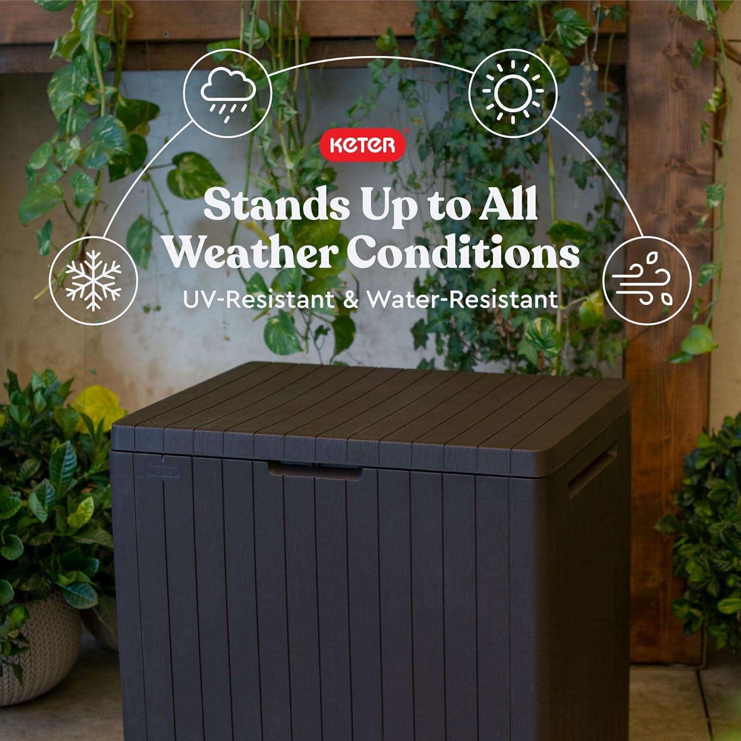 Keter 30gal City Resin Deck Box Brown: All-Weather Patio Bench & Bin Storage