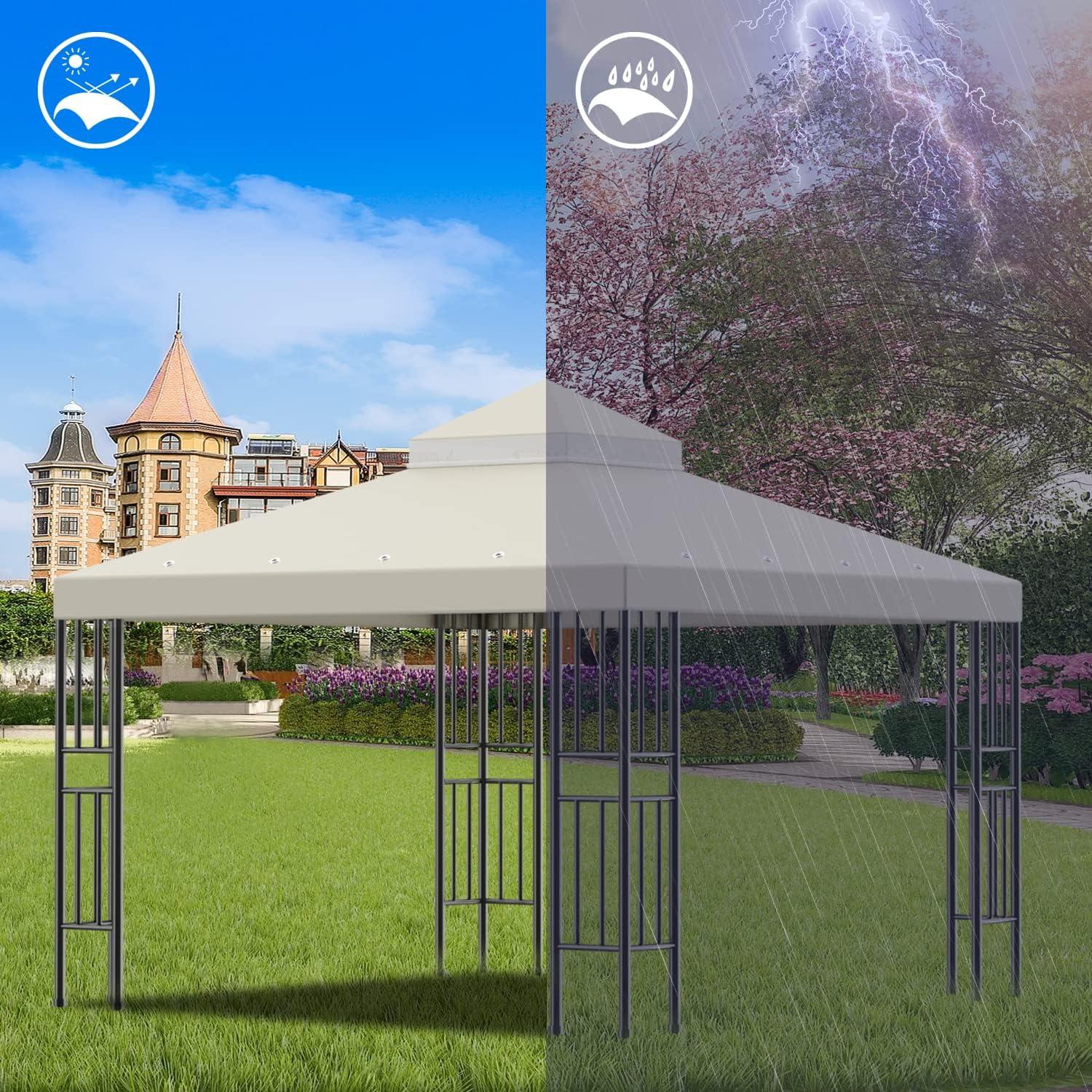 Beige Double Tiered 10x10 FT Gazebo Replacement Canopy Cover