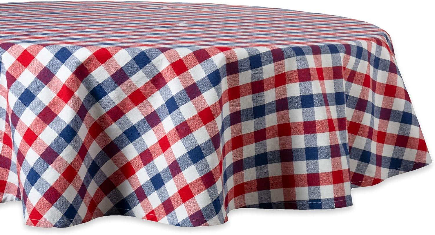 Patriotic Red and Blue Check 70" Round Cotton Tablecloth