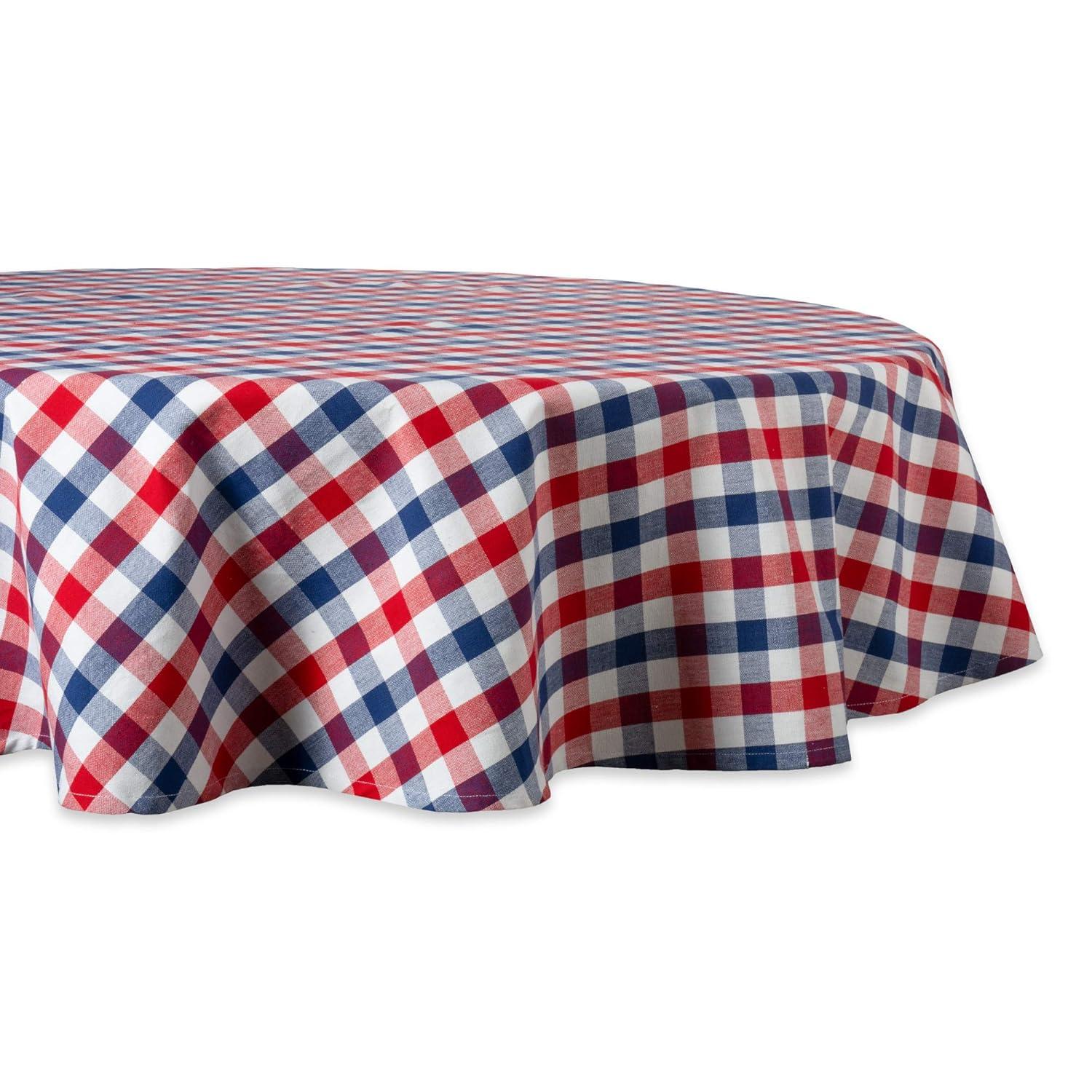 Design Imports Red & Blue Check Tablecloth 70" Round, Seats 4-6