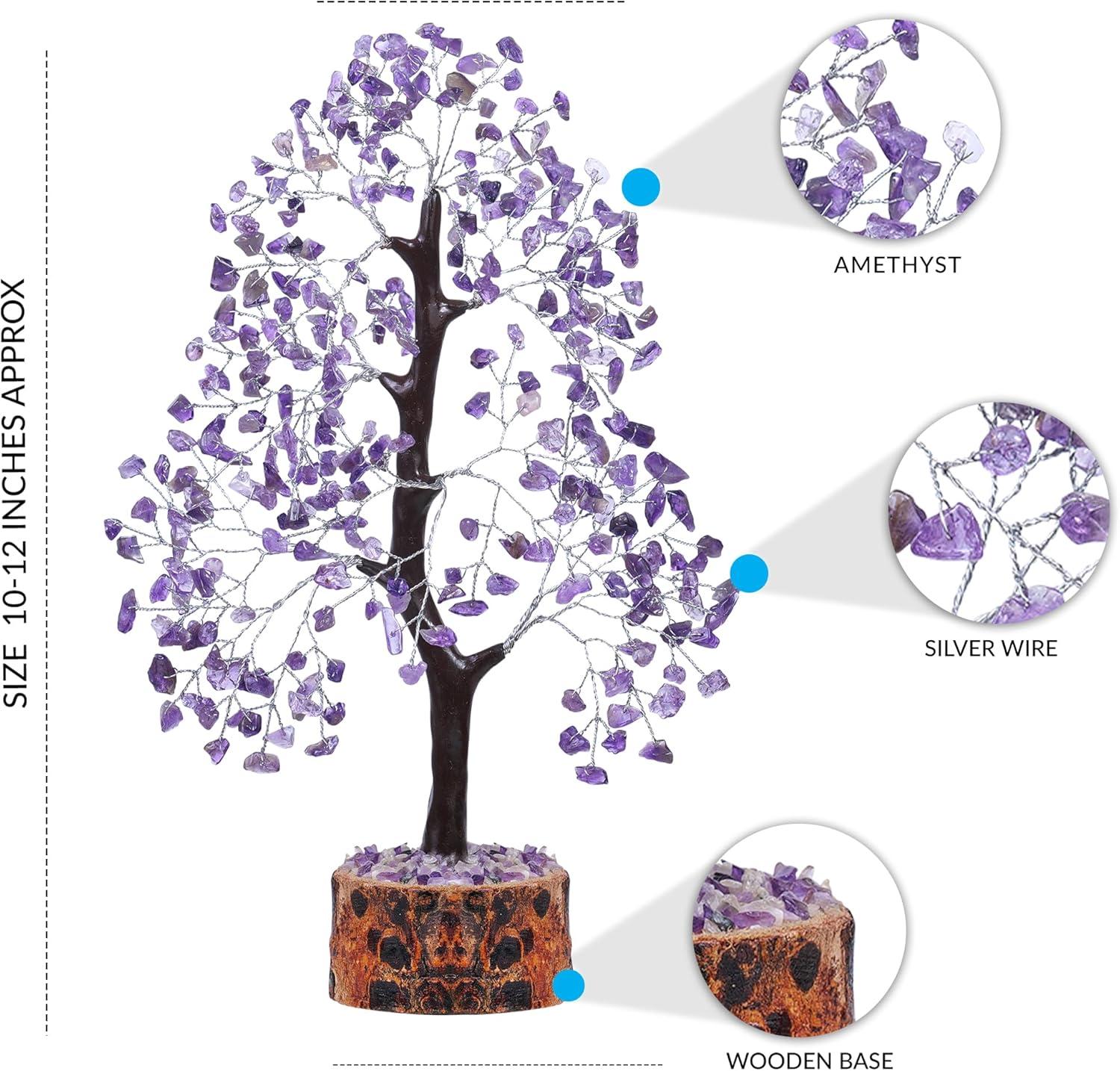 Amethyst Crystal Tree with Wooden Base for Office Decor