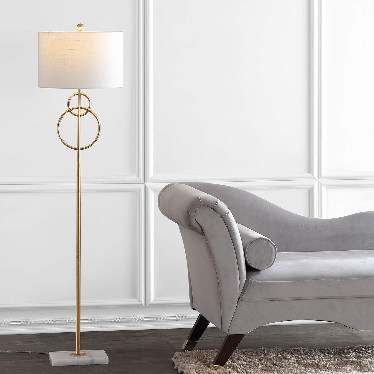 JONATHAN Y JYL1097A Haines 60" Modern Circle Marble/Metal LED Floor Lamp, Classic, Glam, Transitional for living room, dinning room, bedroom, office Bulb Included, Gold