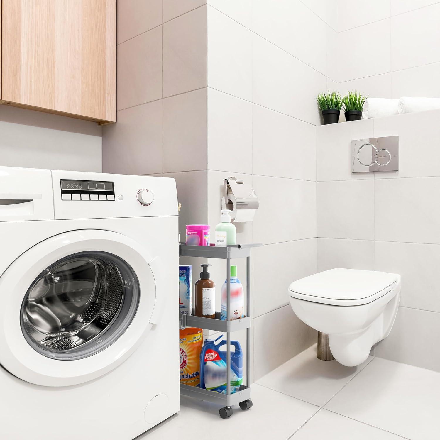 Anadea Simple Houseware Kitchen Cart Storage 3-Tier Slim/Super Narrow Shelves With Handle, 26.5'' Height/5.5'' Width For Narrow Place