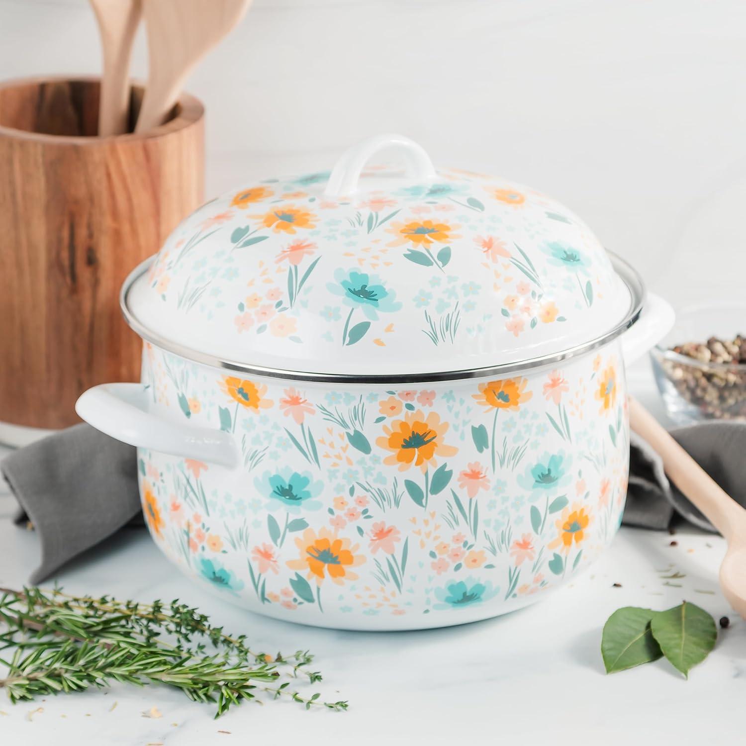 Prep•N•Cook by McSunley 6Qt Floral Porcelain Enamel Dutch Oven