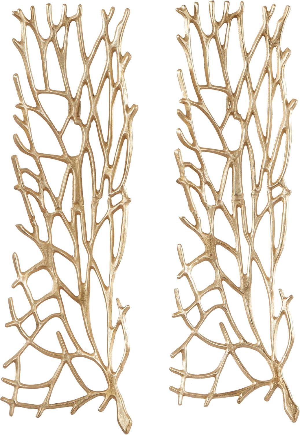 Gold Aluminum Coral Inspired Wall Sculpture Set