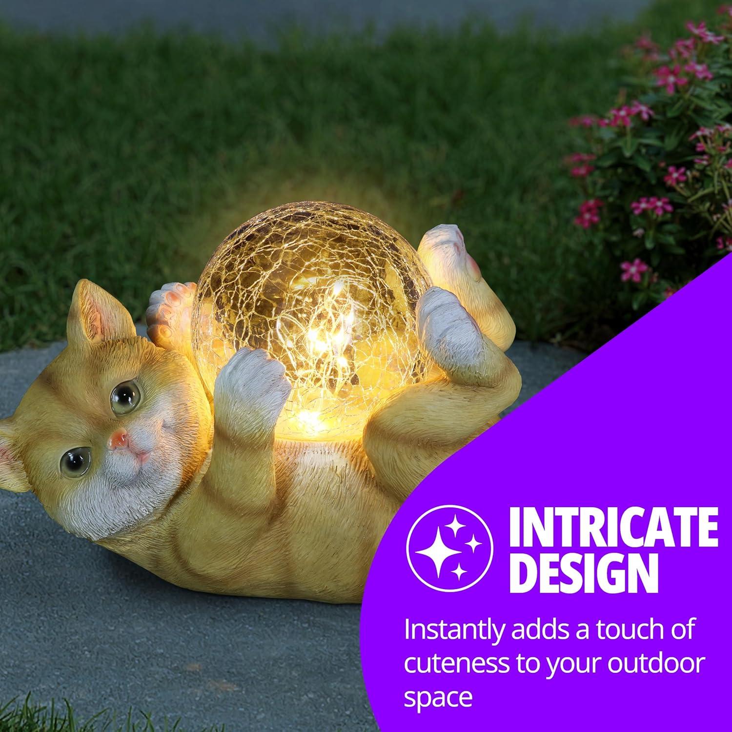 Exhart Exhart Solar Cat Playing with LED Crackle Ball Garden Statuary, 10.5 by 7.5 Inches