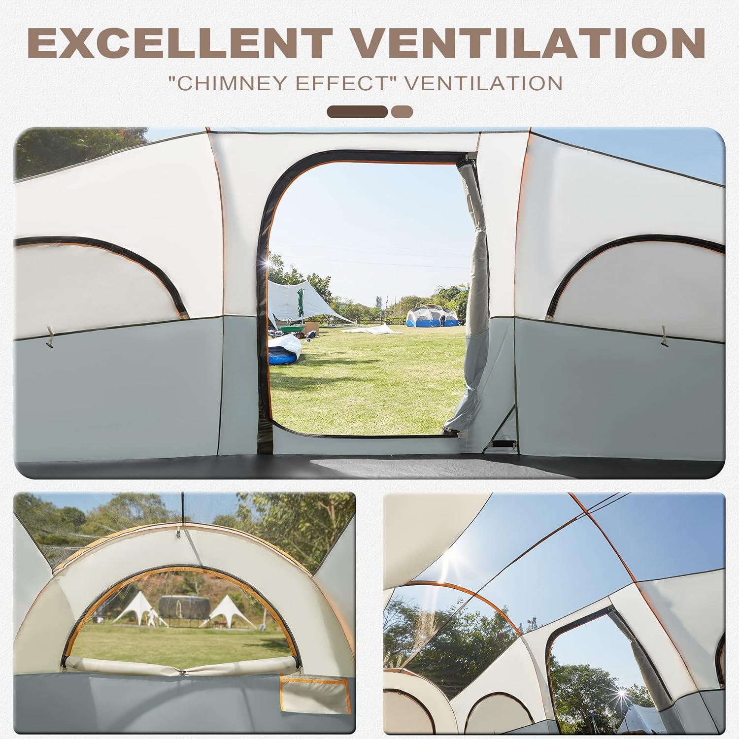 8 Person Tent for Camping, Waterproof Windproof Family Tent with Rainfly, Divided Curtain Design for Privacy Space, Portable with Carry Bag