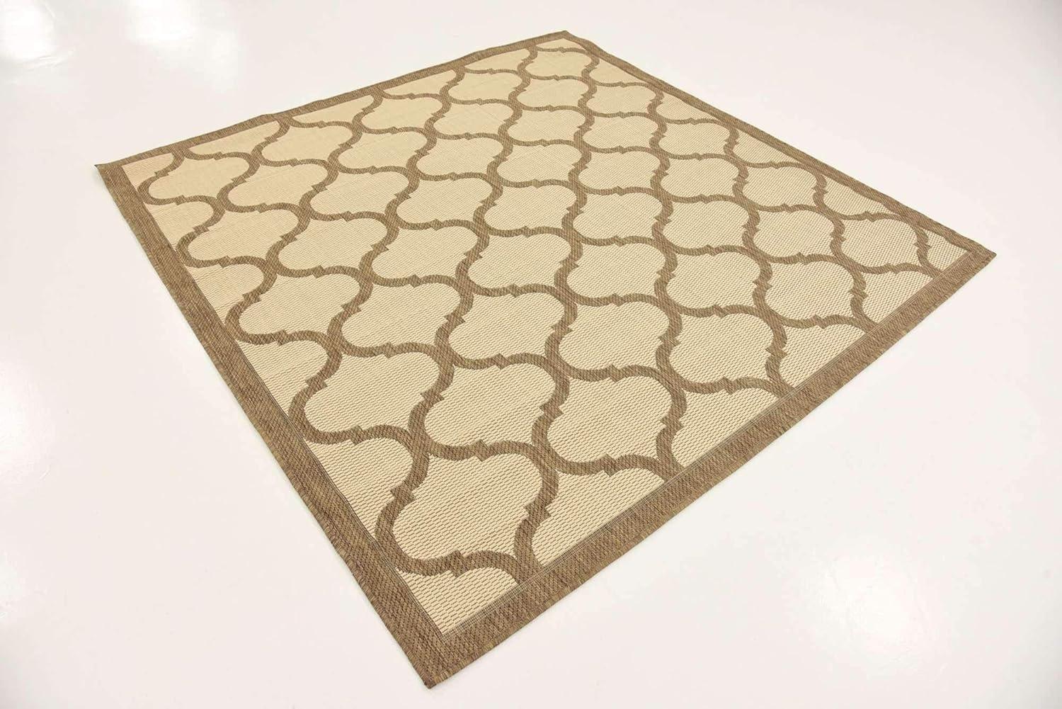 Unique Loom 6' 1 x 6' 1 Square Beige and Brown Outdoor Trellis Moroccan Area Rug