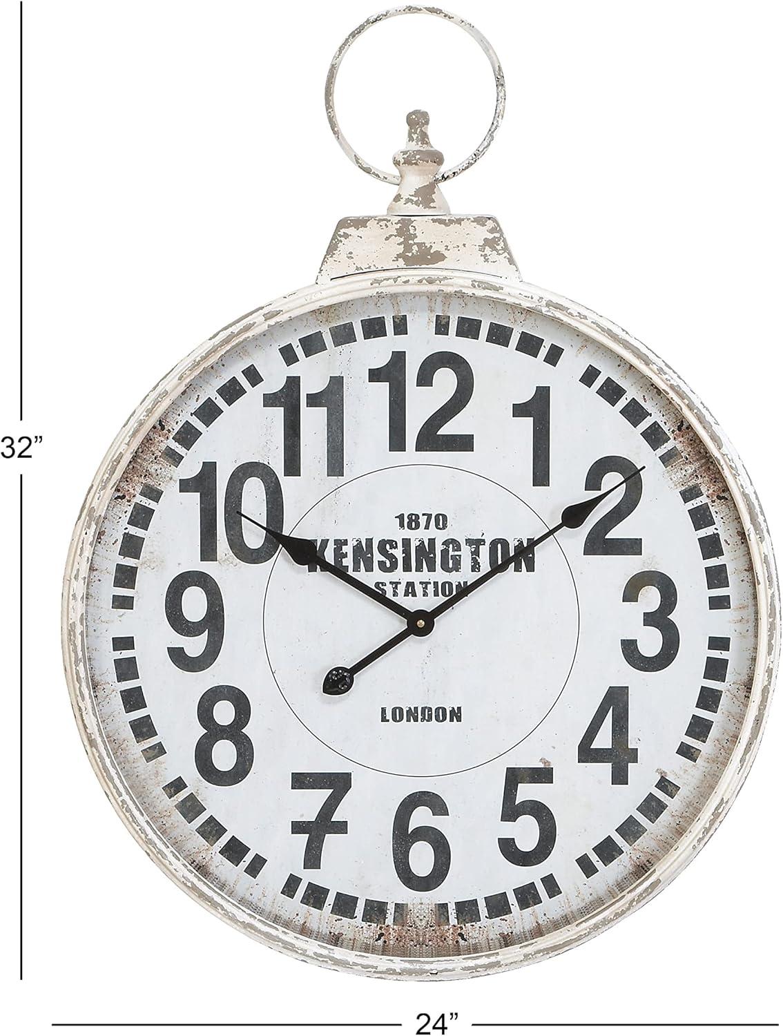 DecMode 19" x 33" Red Metal Pocket Watch Style Wall Clock