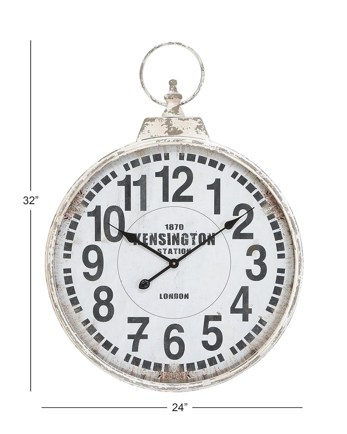 DecMode 19" x 33" Red Metal Pocket Watch Style Wall Clock