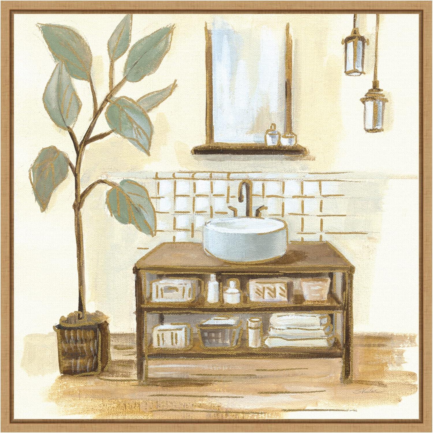 Amanti Art Sage Bathroom II by Silvia Vassileva Canvas Wall Art Print Framed 16 x 16-in.