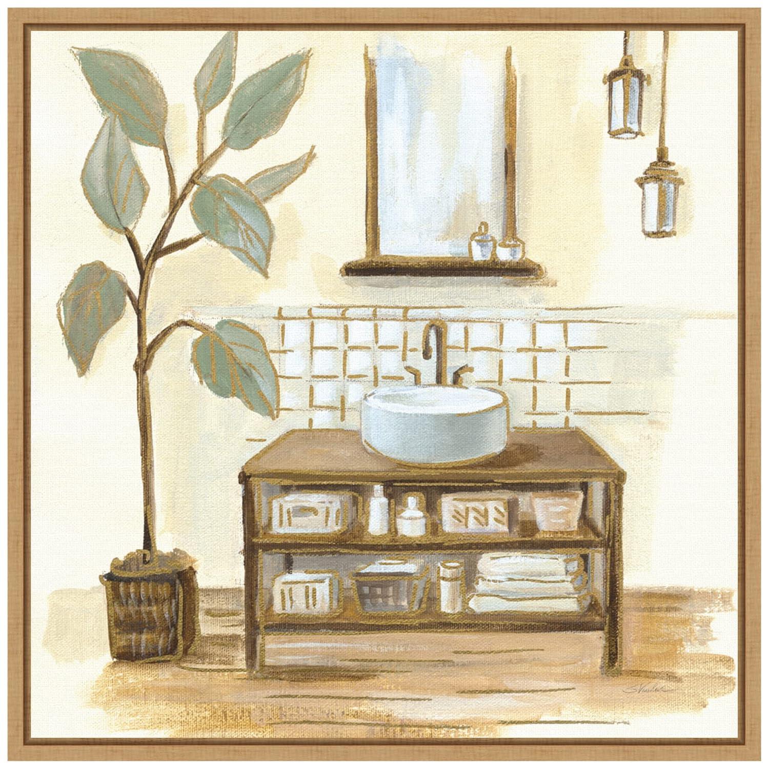 Amanti Art Sage Bathroom II by Silvia Vassileva Canvas Wall Art Print Framed 16 x 16-in.