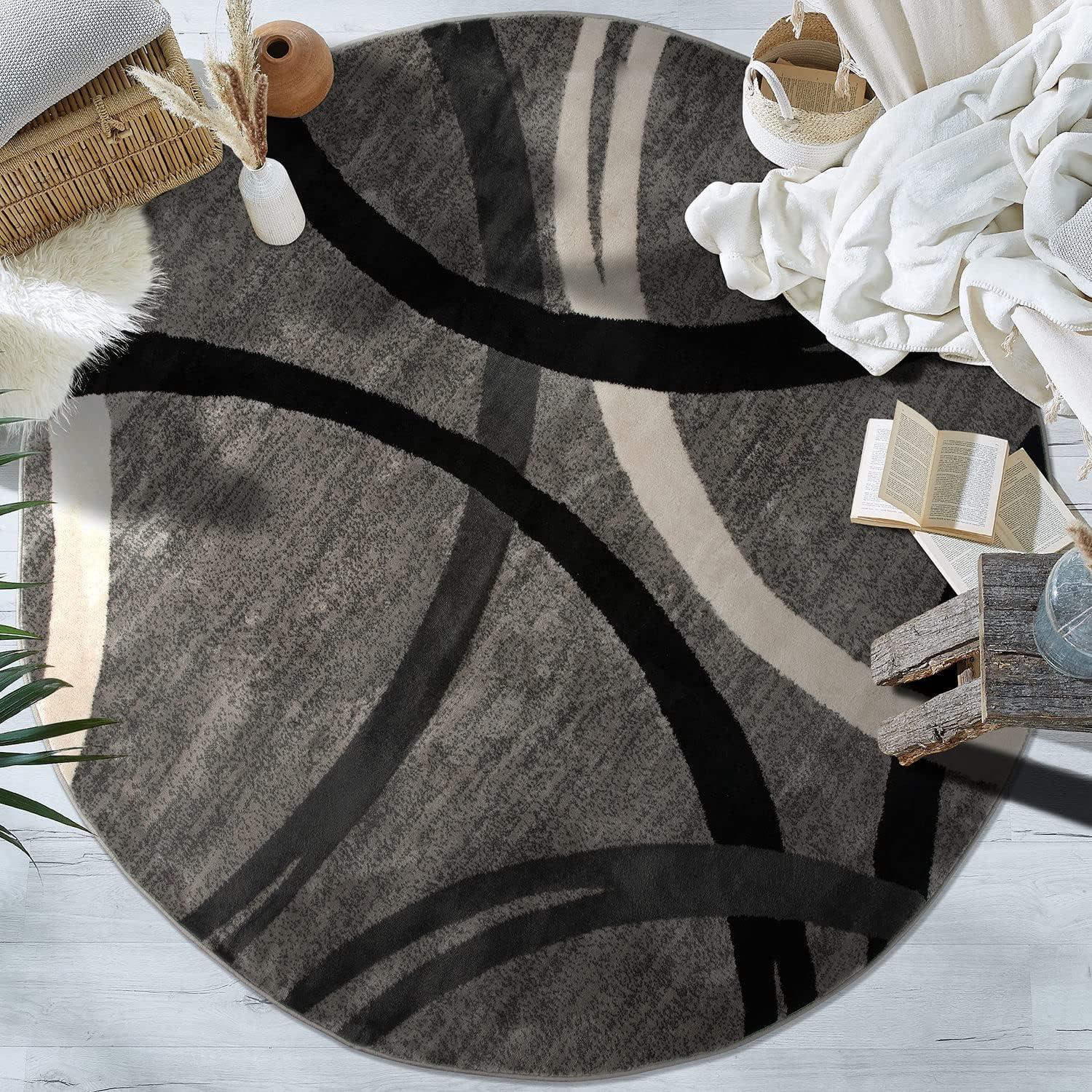 World Rug Gallery Contemporary Abstract Circles Design Gray 6'6" Round Area Rug