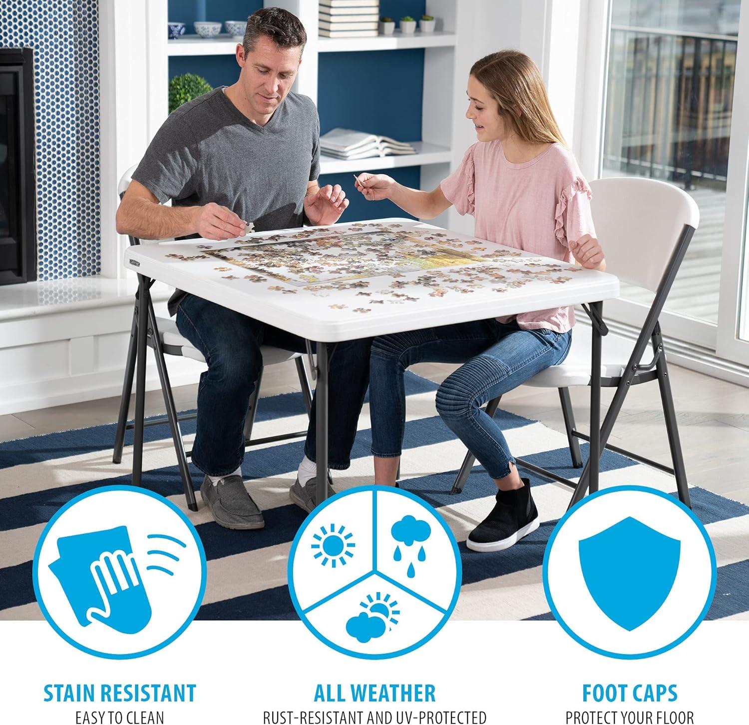 Lifetime 37 inch Square Folding Table, Indoor/Outdoor Commercial Grade, White Granite (80783)