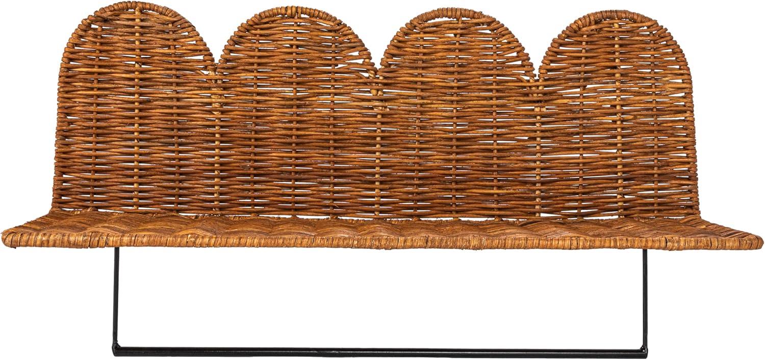 Creative Co-Op Rattan Wicker Wall Shelf with Scalloped Edge and Metal Rod, Natural