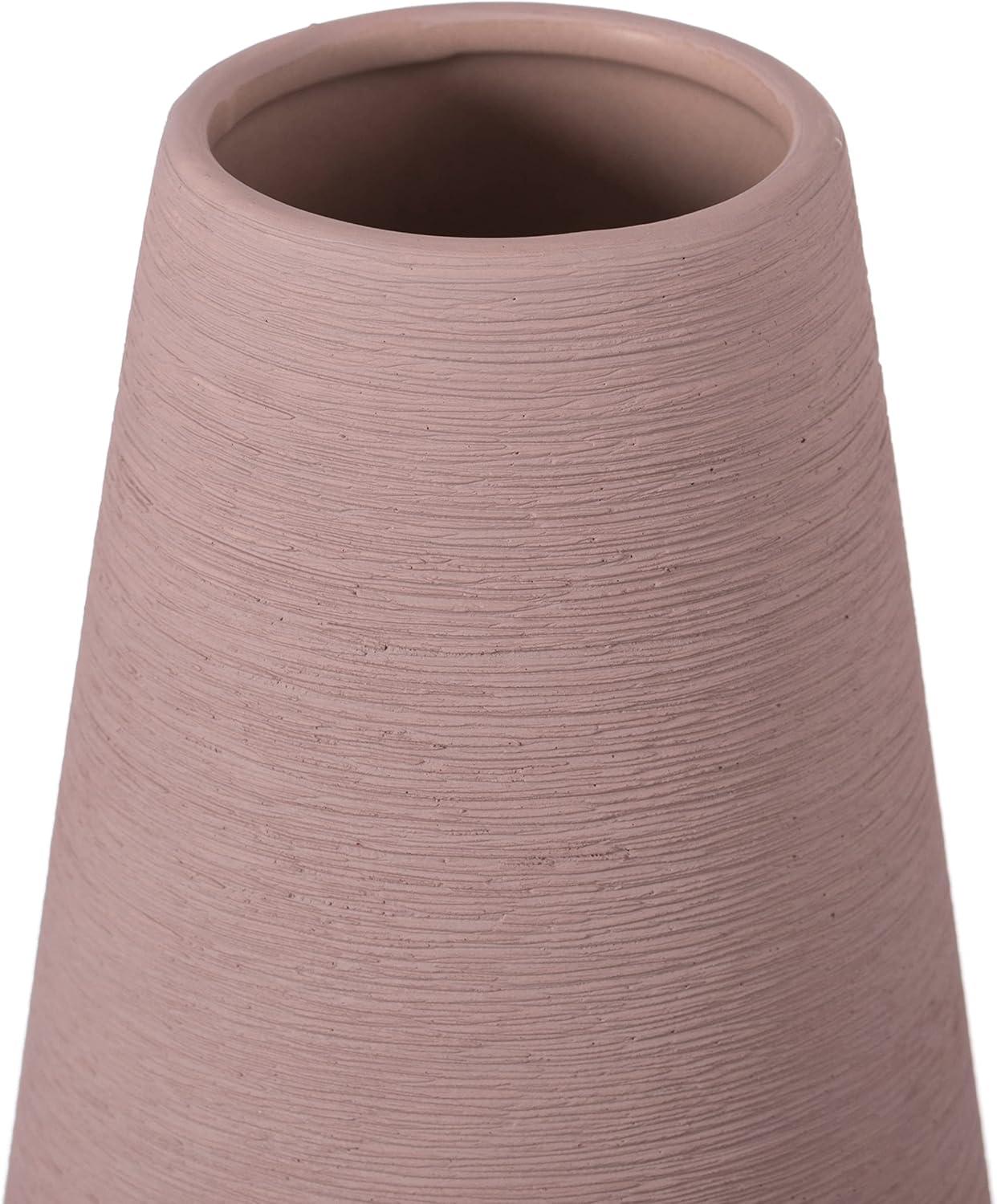 Uniquewise 10" H Decorative Ceramic Round Cone Shape Centerpiece Table Vase Pink, Large