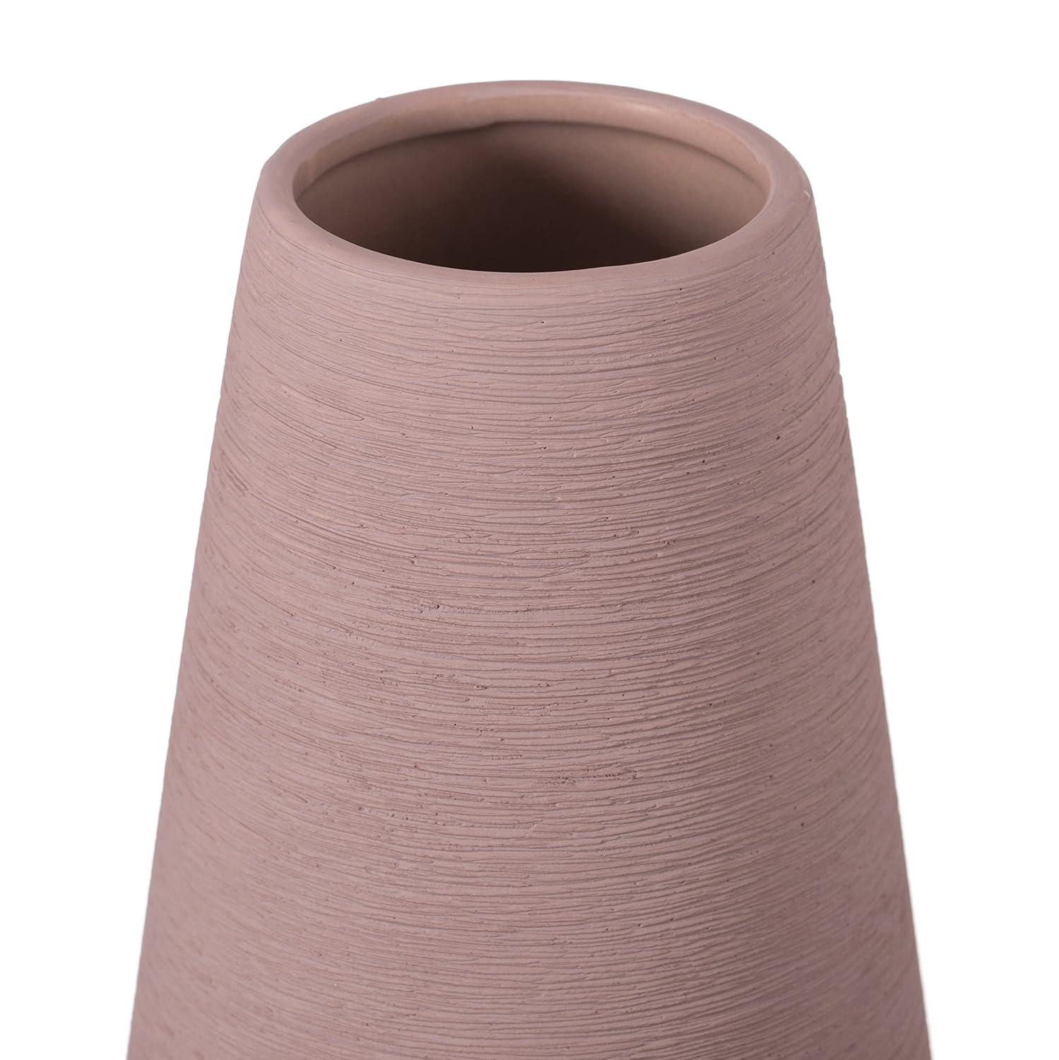 Uniquewise 10" H Decorative Ceramic Round Cone Shape Centerpiece Table Vase Pink, Large