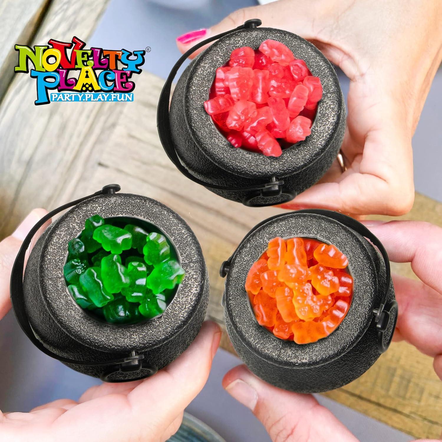 12 Pcs Plastic Candy Cauldrons - Mini Bucket Toys for St. Patrick’s Day Pot of Gold, Trick or Treat, Halloween Decoration and Kid Birthday Party Favors
