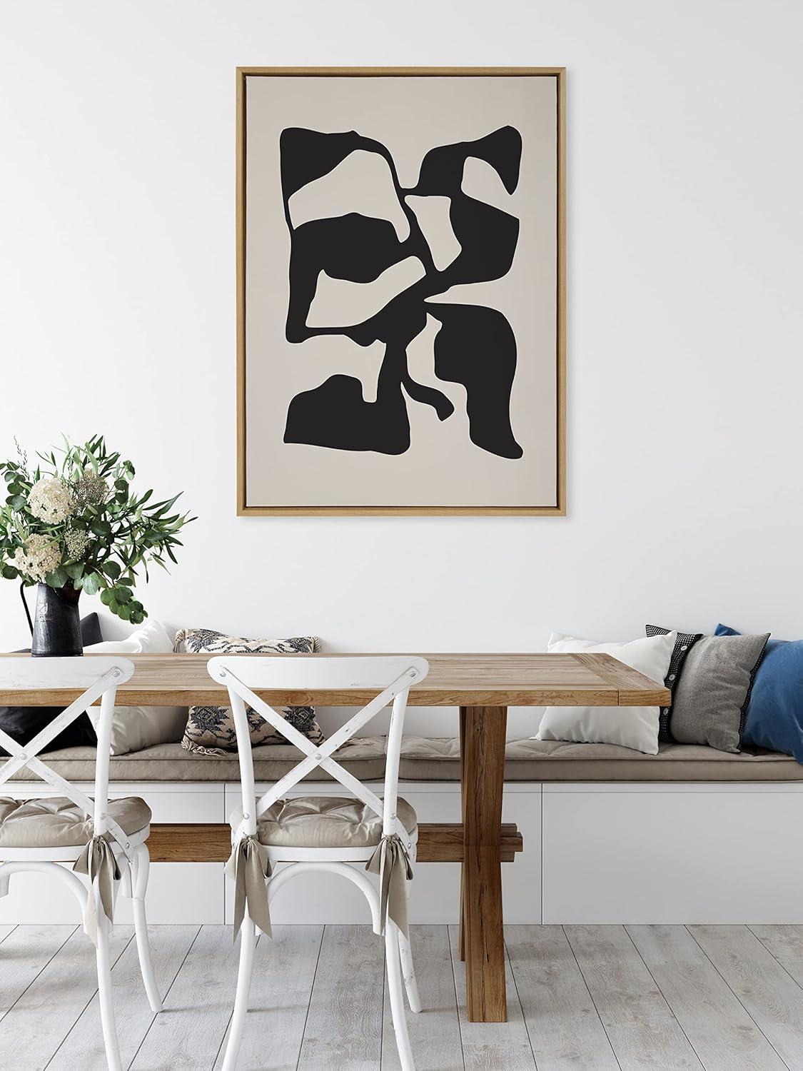 Kate and Laurel Sylvie Distorted Shapes of Black and Tan Framed Canvas Wall Art by The Creative Bunch Studio, 28x38 Natural, Contemporary Abstract Bold Art for Wall