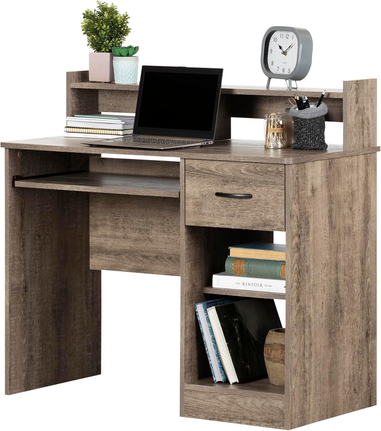 Compact Chocolate Laminated Particleboard Computer Desk with Hutch and Keyboard Tray