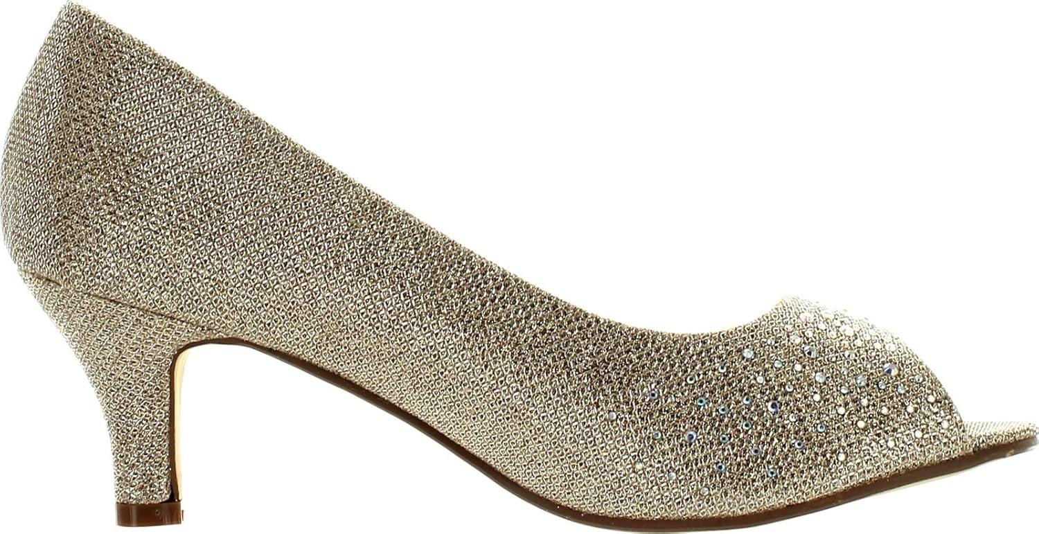 BONNIBEL WONDA-2 Womens Peep Toe Low Heel Glitter Slip On Dress Pumps, Champagne, 6.5