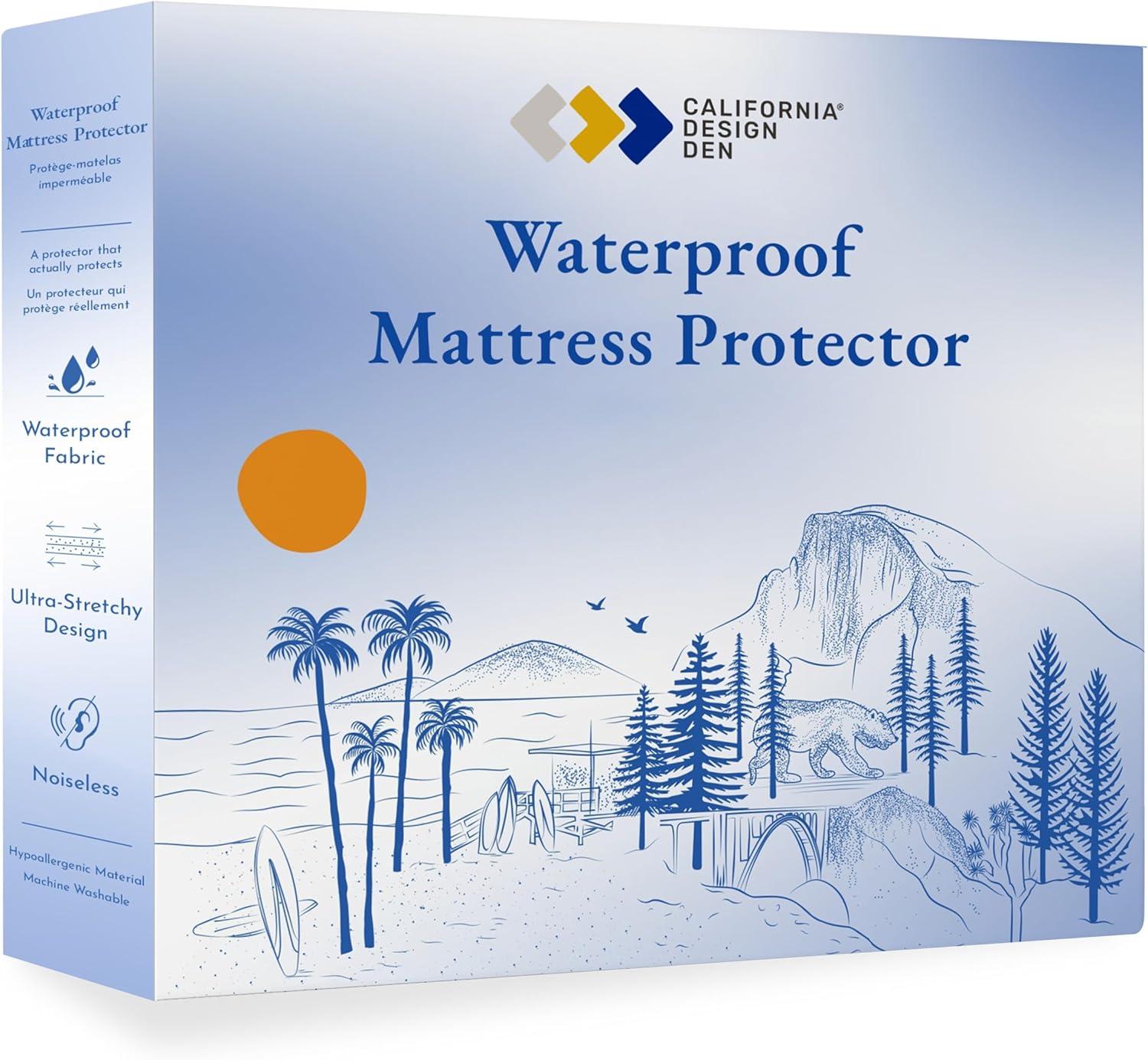 Waterproof Mattress Protector - Noiseless Machine Washable Easy-on Fitted Style by California Design Den - Bright White California King - 72" x 84"