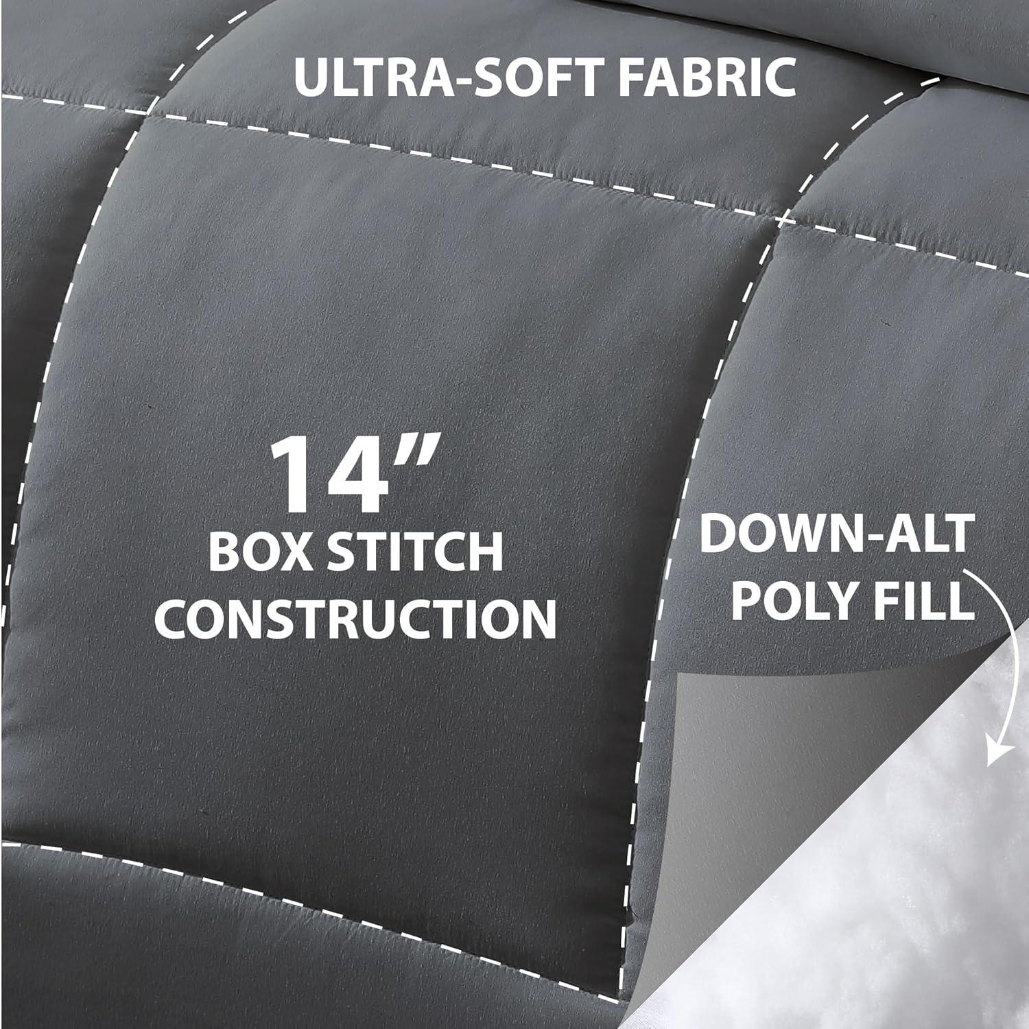 Cathay Home Essentials Ultra Soft Hypoallergenic Wrinkle Resistant Double Brushed Microfiber Bedding Comforter, 1-Piece Duvet Insert, Gray, King