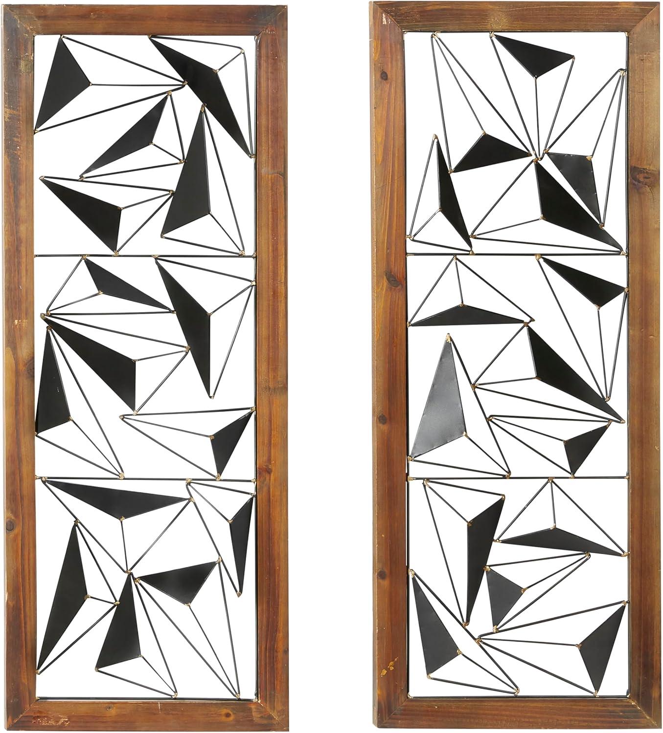 Black Metal Geometric Wall Decor with Wood Frame, 2-Piece Set