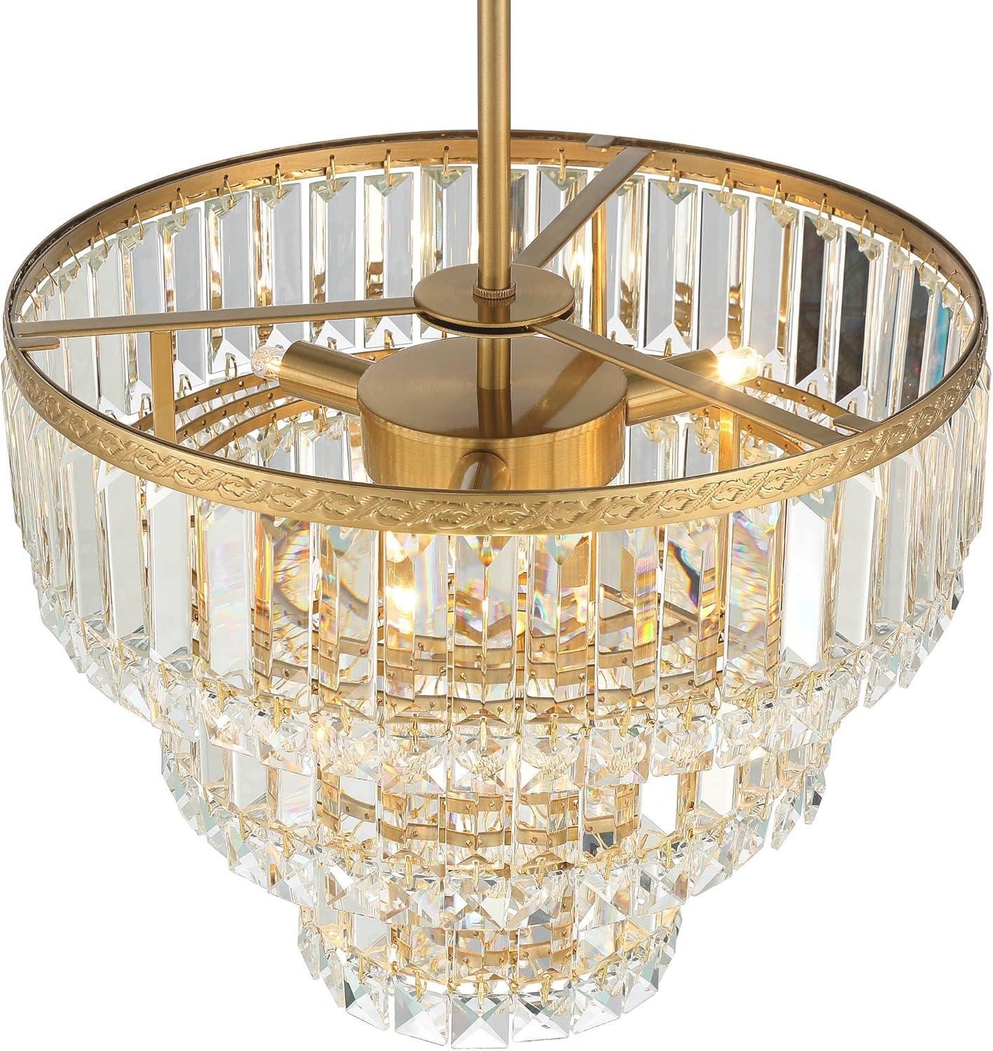 Vienna Full Spectrum Magnificence Soft Gold Chandelier 14 1/2" Wide Modern Faceted Crystal Glass 7-Light LED Fixture for Dining Room Kitchen Island