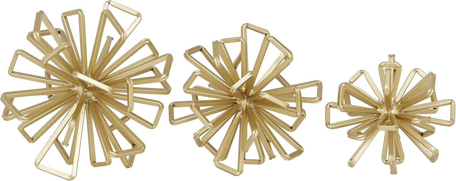 Olivia & May Set of 3 Geometric 3D Star Metal Sculptures Gold: Iron Tabletop Decor, Indoor Accent