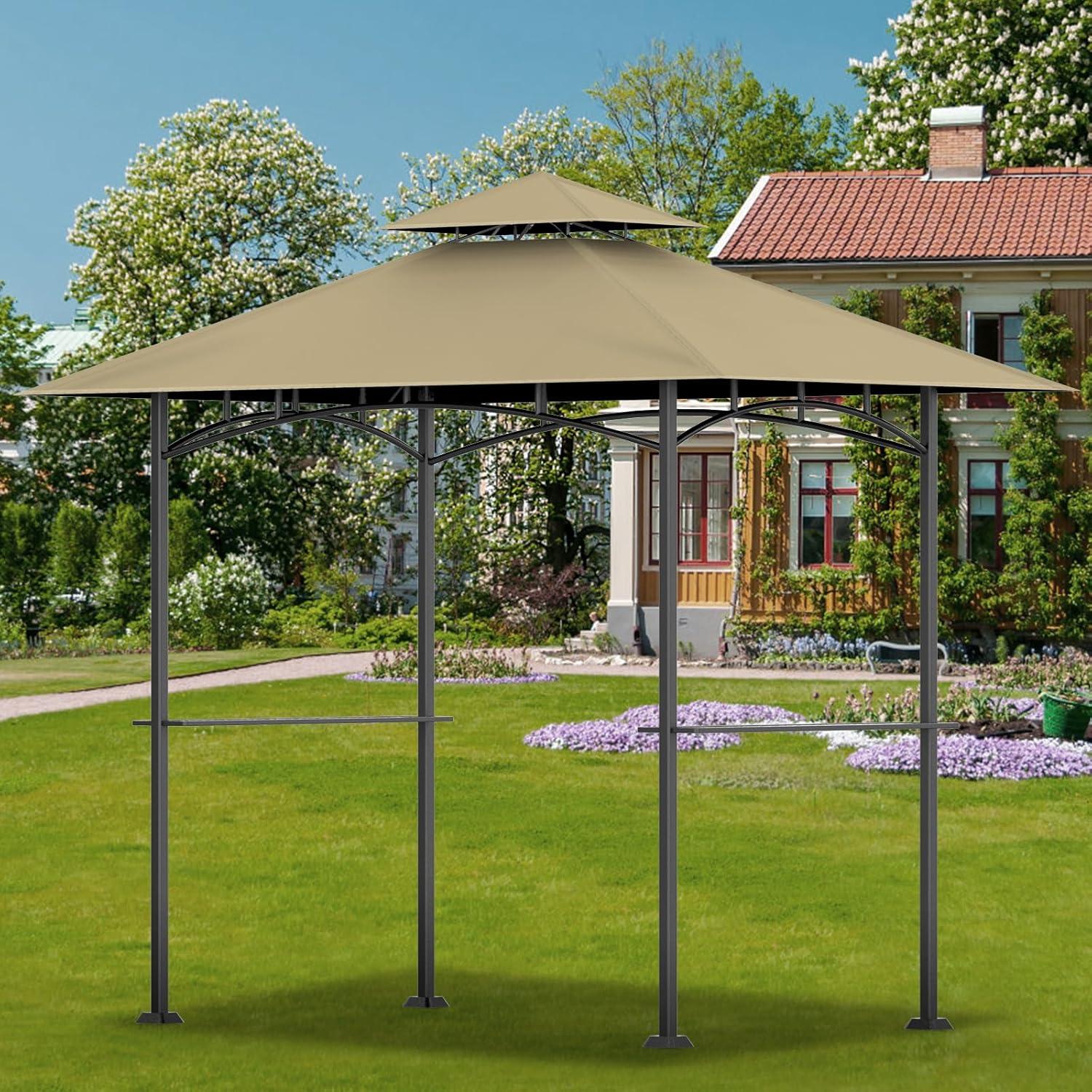 Khaki Polyester Double Tiered Grill Gazebo Canopy Top