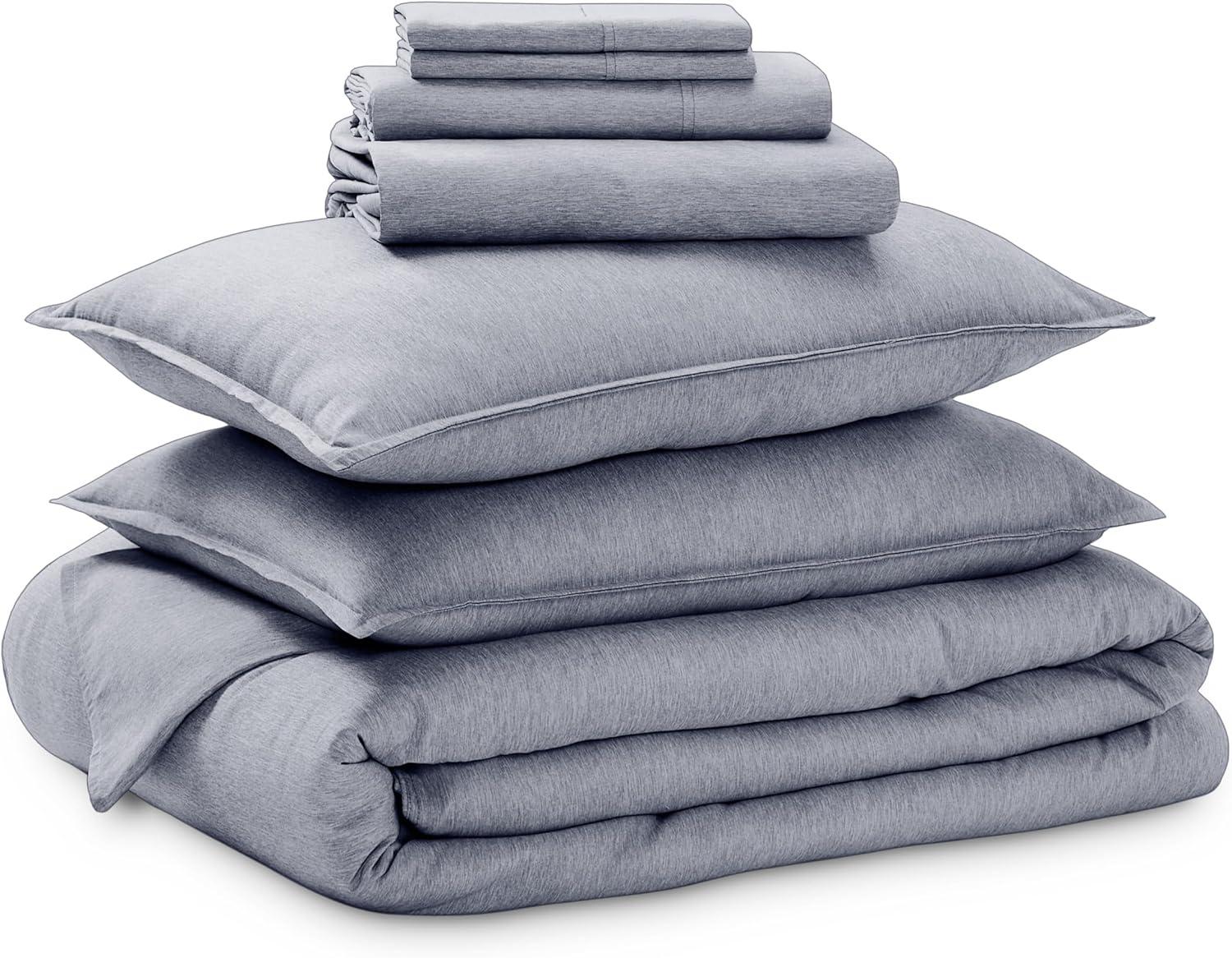 California King Double Brushed Bed in a Bag Heather Midnight Blue by Bare Home