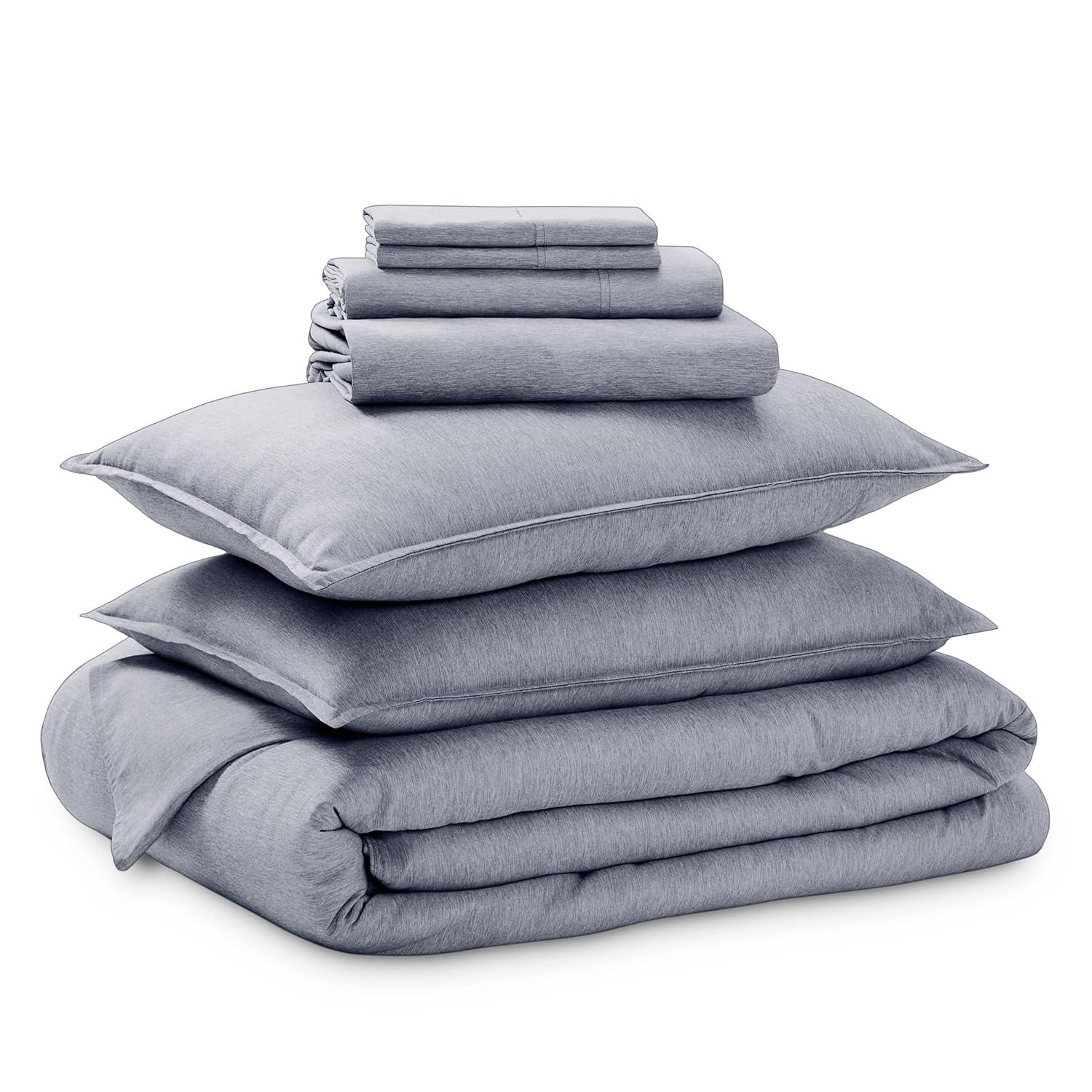 California King Double Brushed Bed in a Bag Heather Midnight Blue by Bare Home