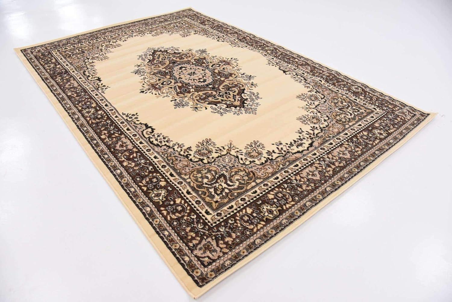 Elegant Ivory Medallion 6' x 9' Easy-Care Synthetic Area Rug