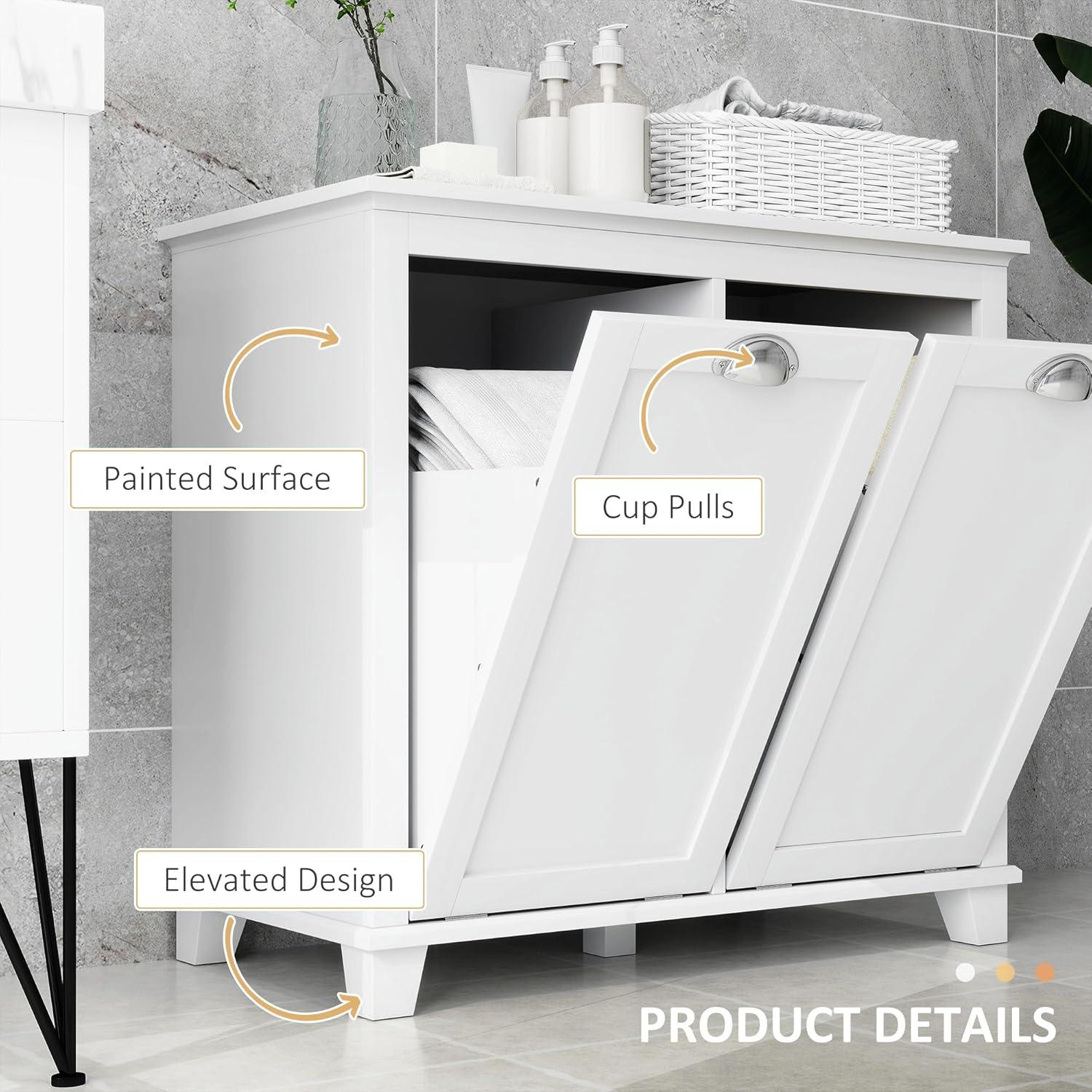 White Dual Tilt-Out Laundry Hamper Bathroom Cabinet