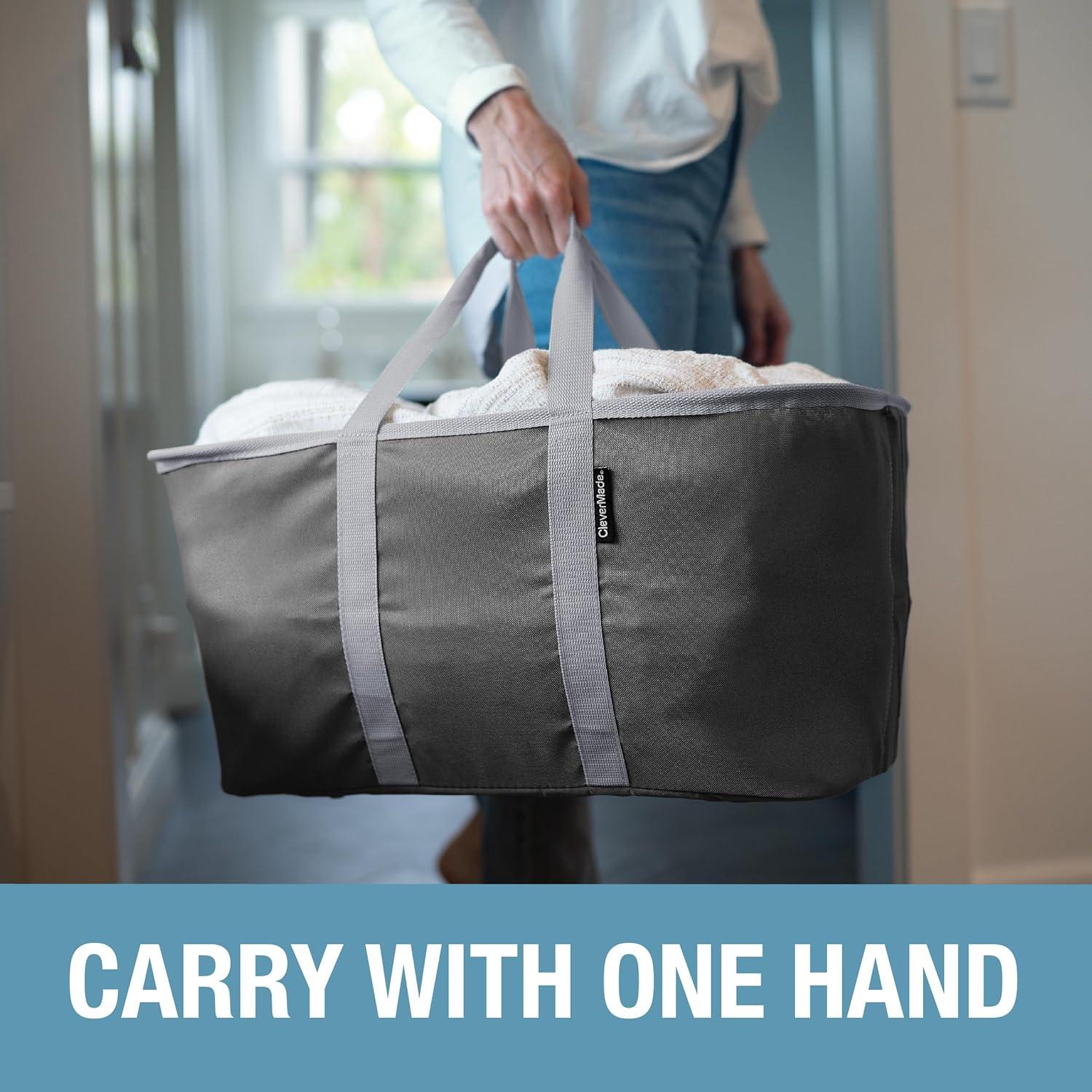 CleverMade Collapsible Laundry Tote 2PK - 50L (13 Gal) Charcoal/Gray