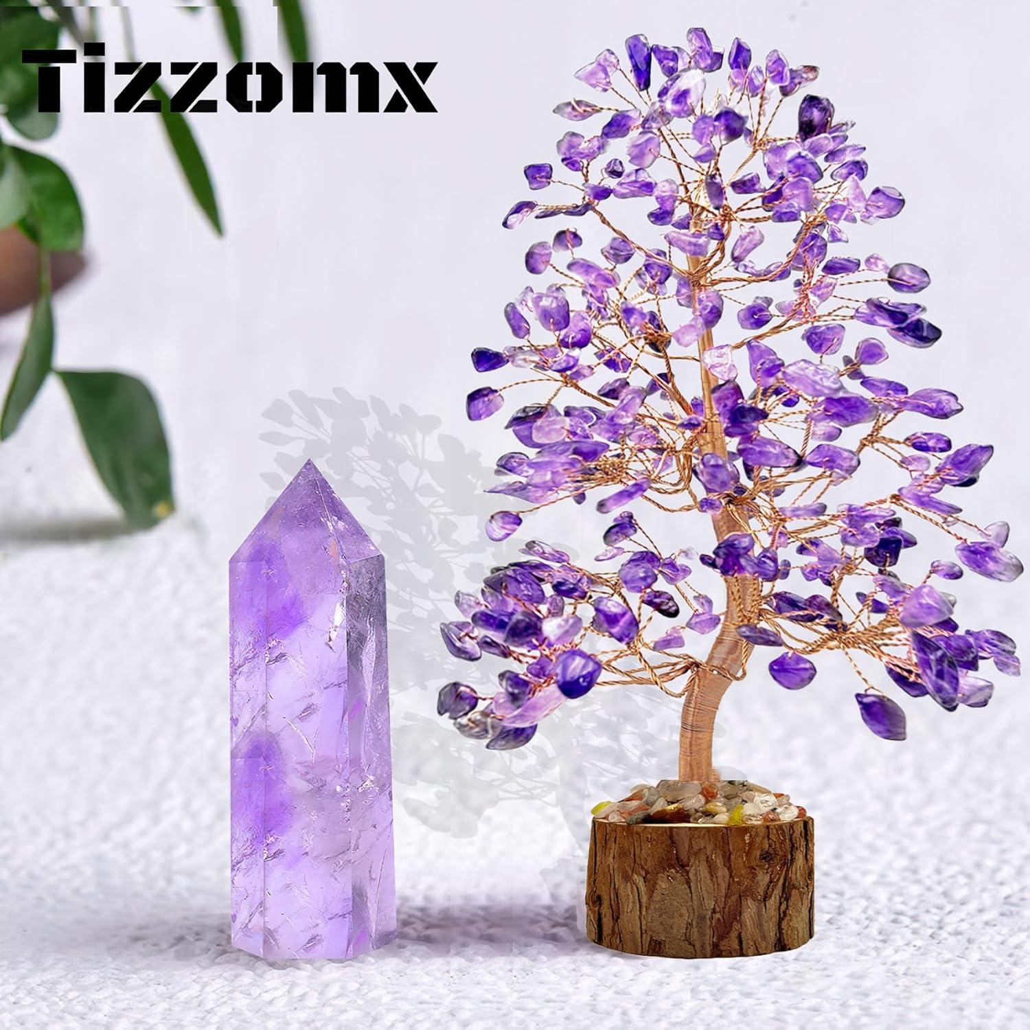 Amethyst Chakra Tree of Life - Crystal Tree for Positive Energy, Feng Shui Decor - Handmade Gemstone Tree, Good Luck Money Bonsai, Purple Healing Crystals, Meditation Stone, Spiritual Mystical Gift