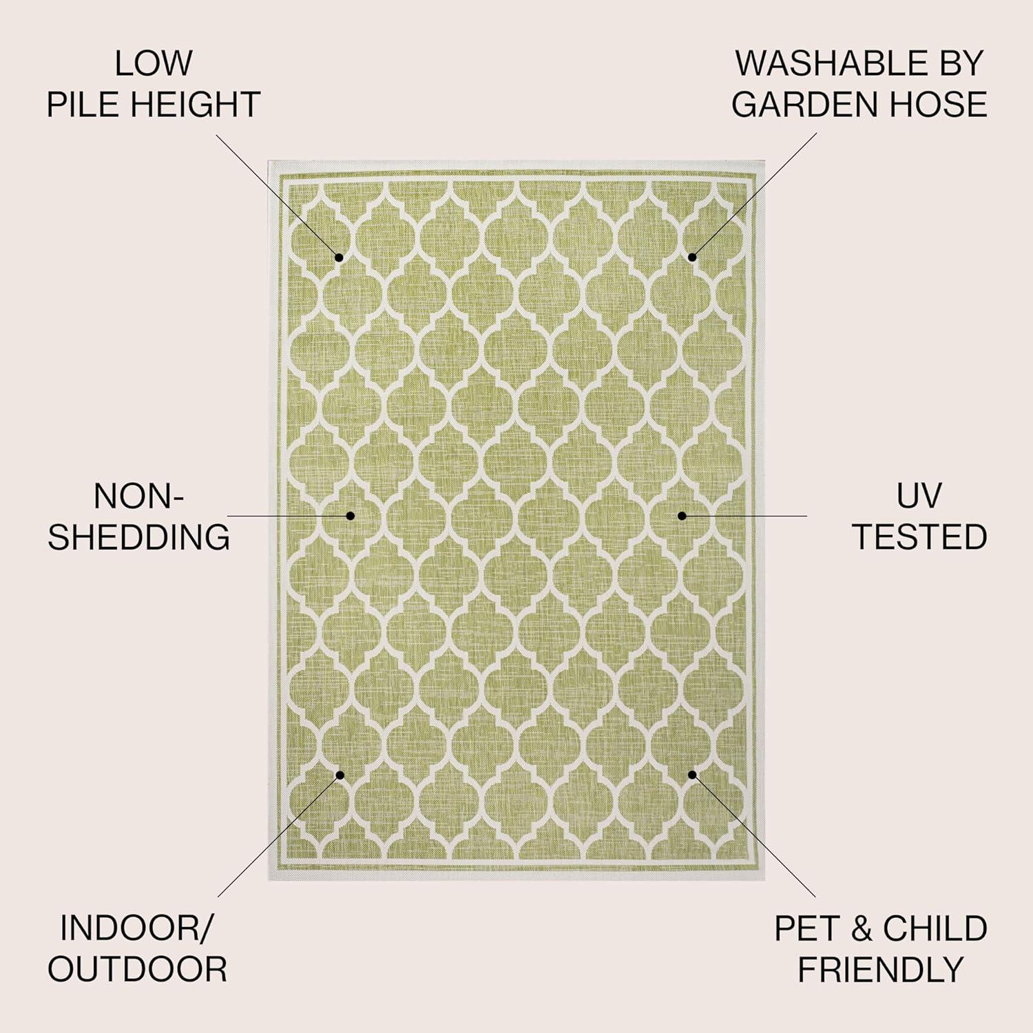 5' x 5' Trebol Moroccan Trellis Textured Weave Indoor/Outdoor Area Rug, Green/Cream - JONATHAN Y