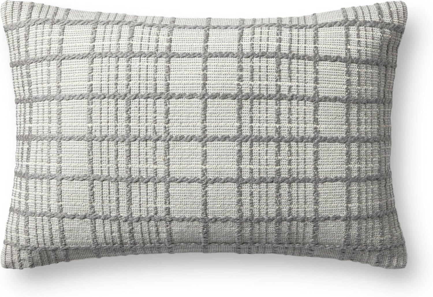 Grey Cotton Windowpane Check Lumbar Pillow Cover 13'' x 21''